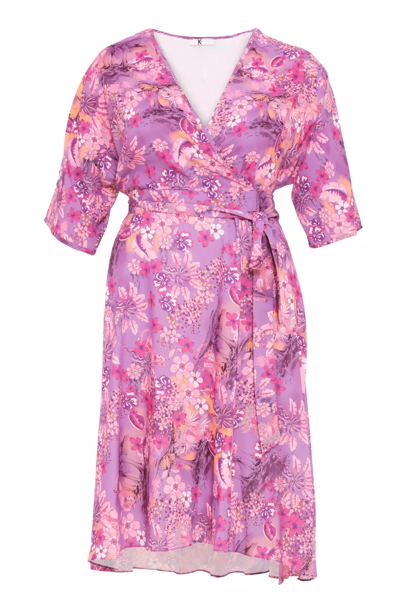 Printed Plus Size Satin Kapri Kol Long Dress