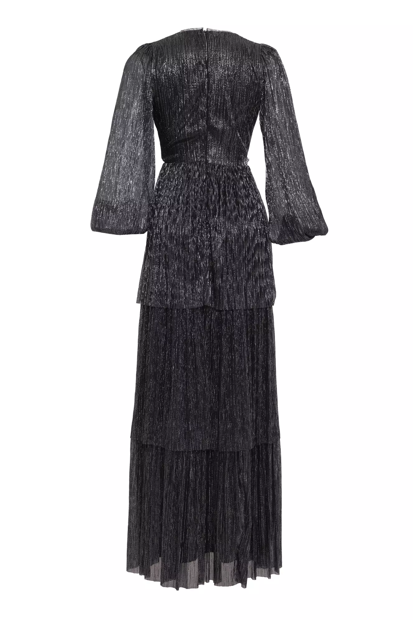 Siyah Gümüş Moonlight Long Sleeve Long Dress