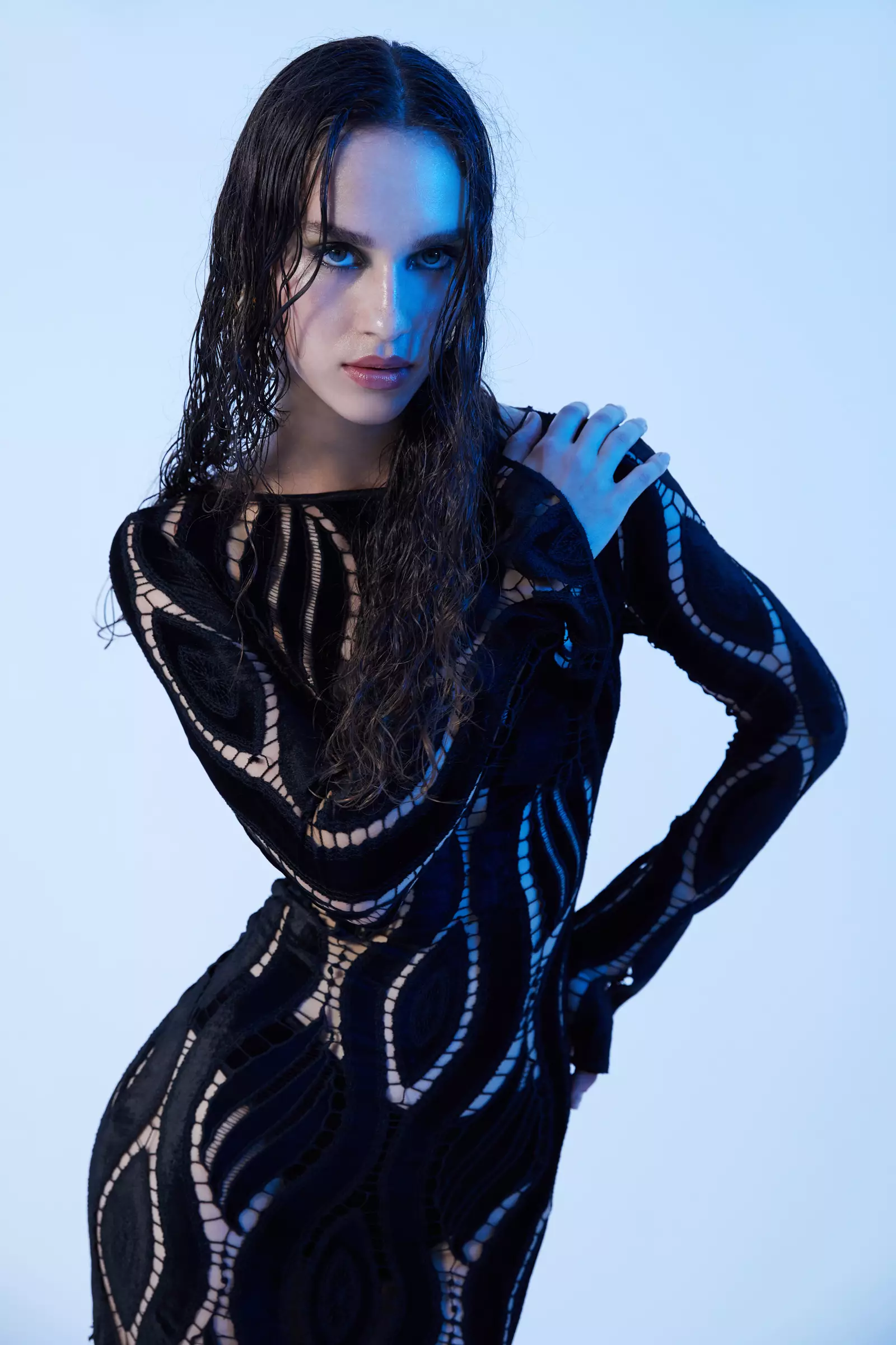 Black velvet long sleeve long dress