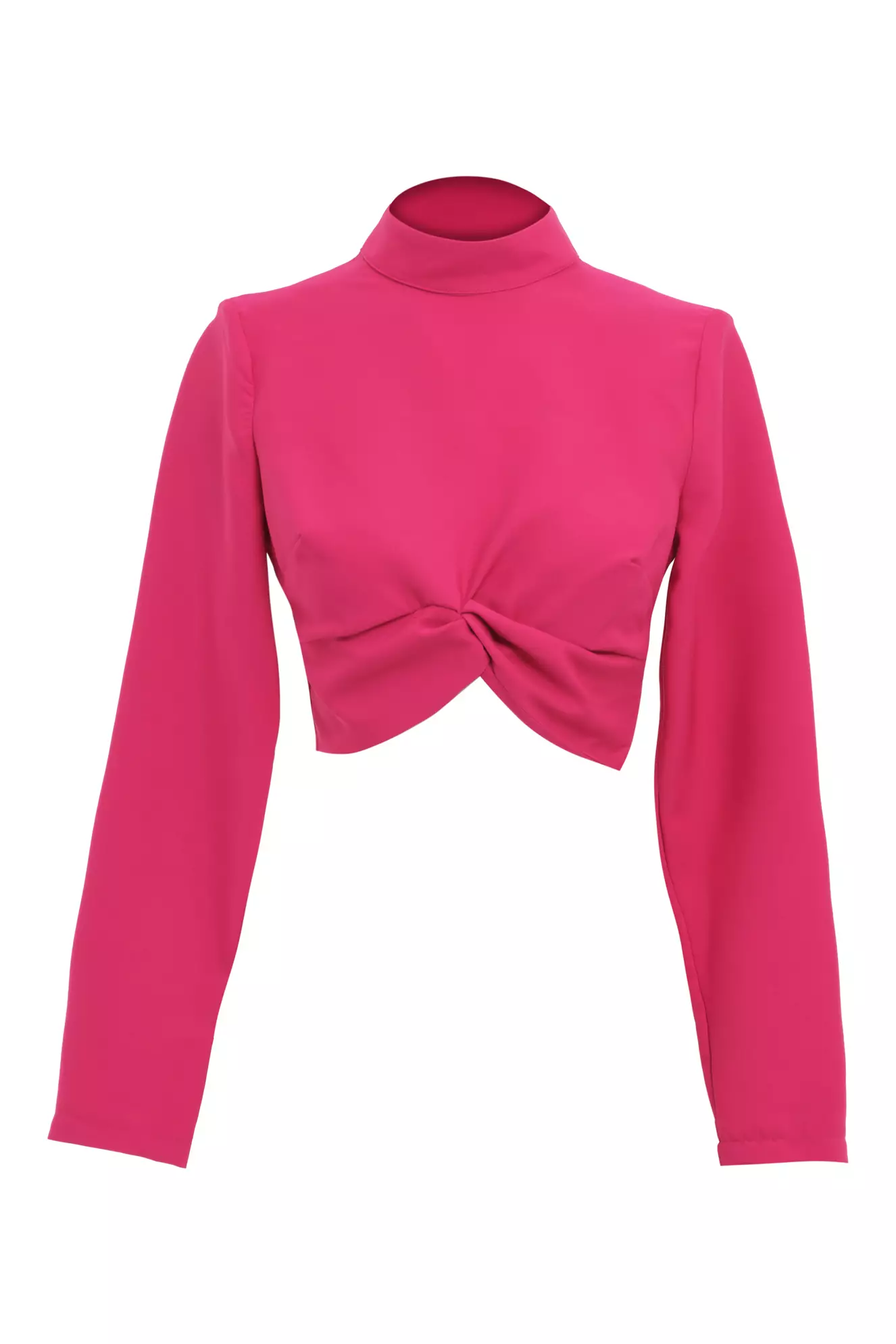 Fuchsia Crepe Long Sleeve Crop Top