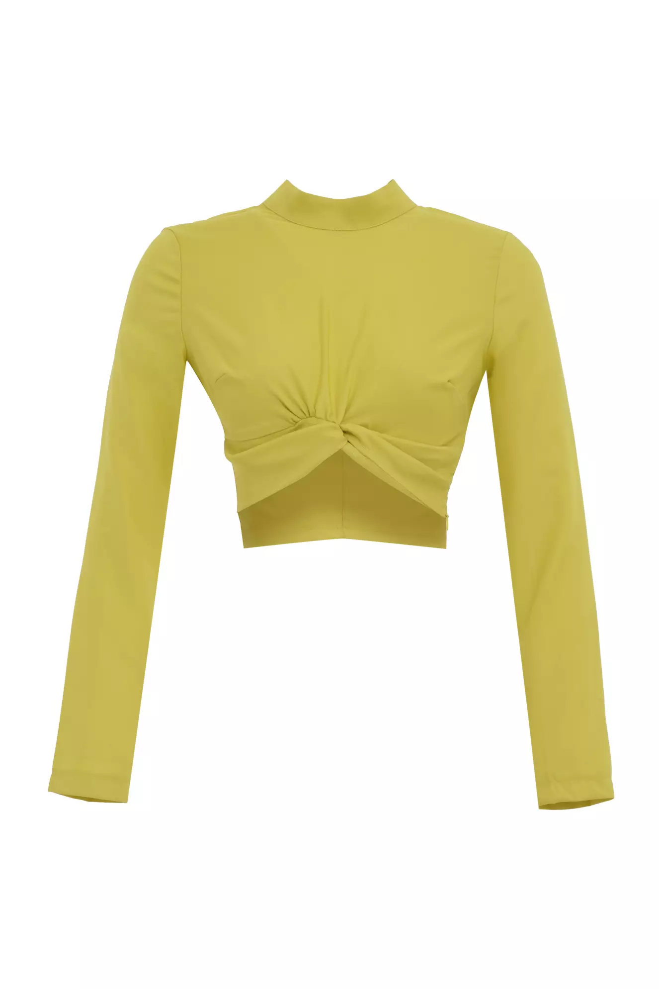 Pistachio Green Crepe Long Sleeve Crop Top