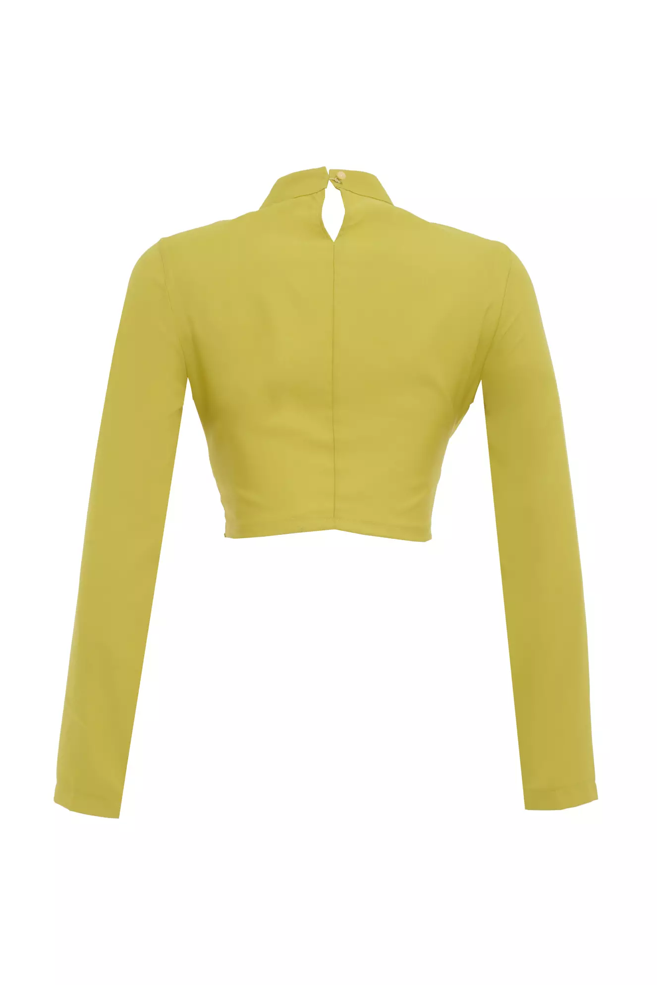 Pistachio Green Crepe Long Sleeve Crop Top