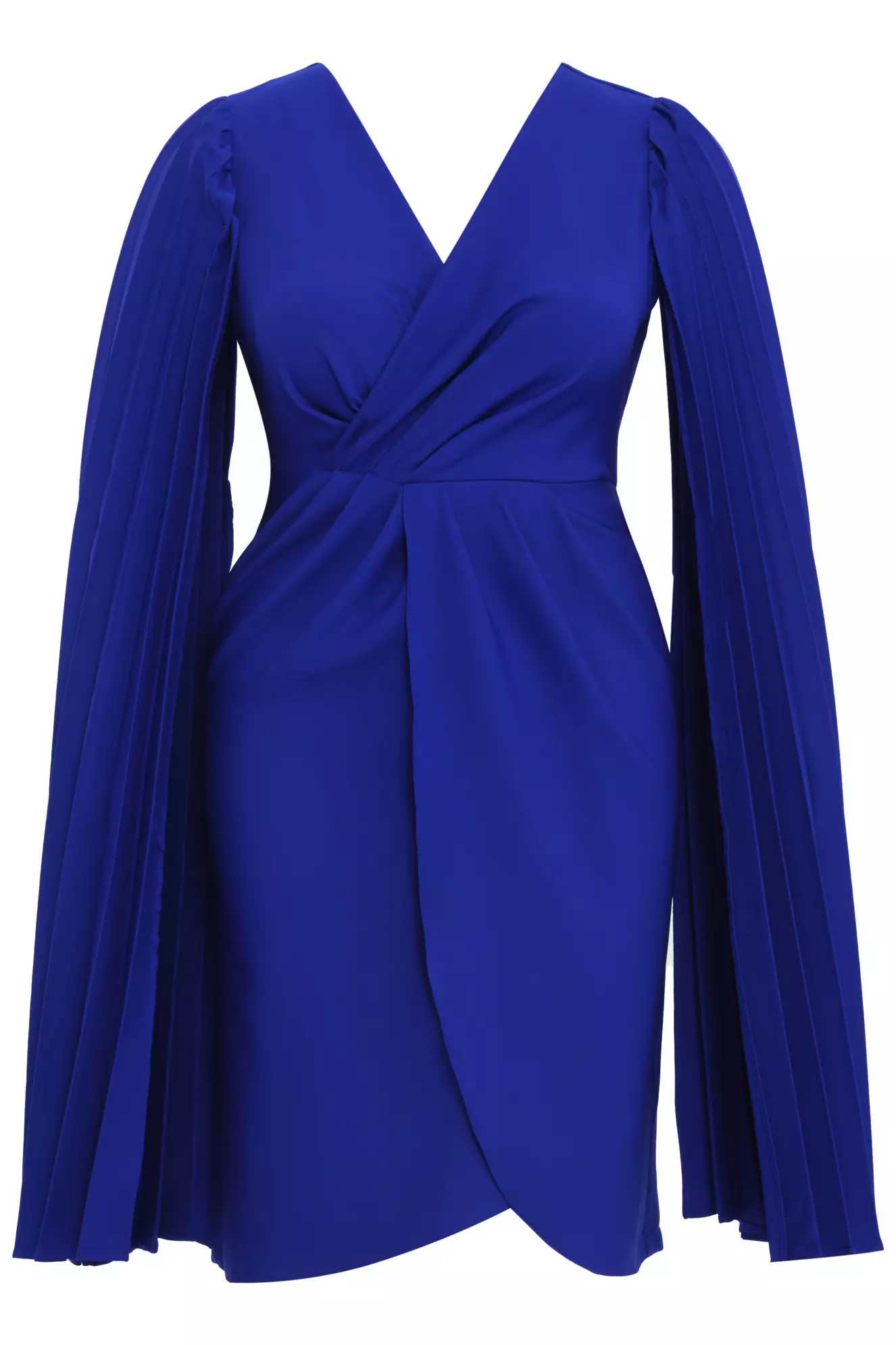 Blue Plus Size Crepe Long Sleeve Mini Dress