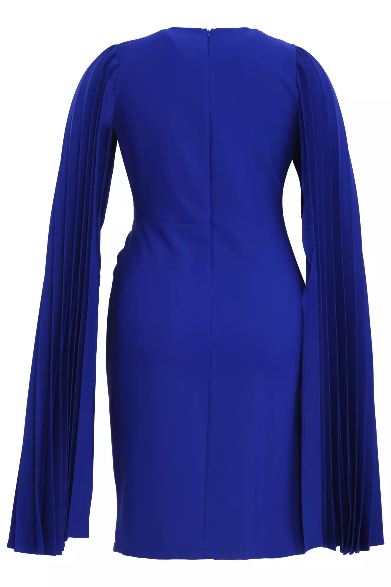 Blue Plus Size Crepe Long Sleeve Mini Dress