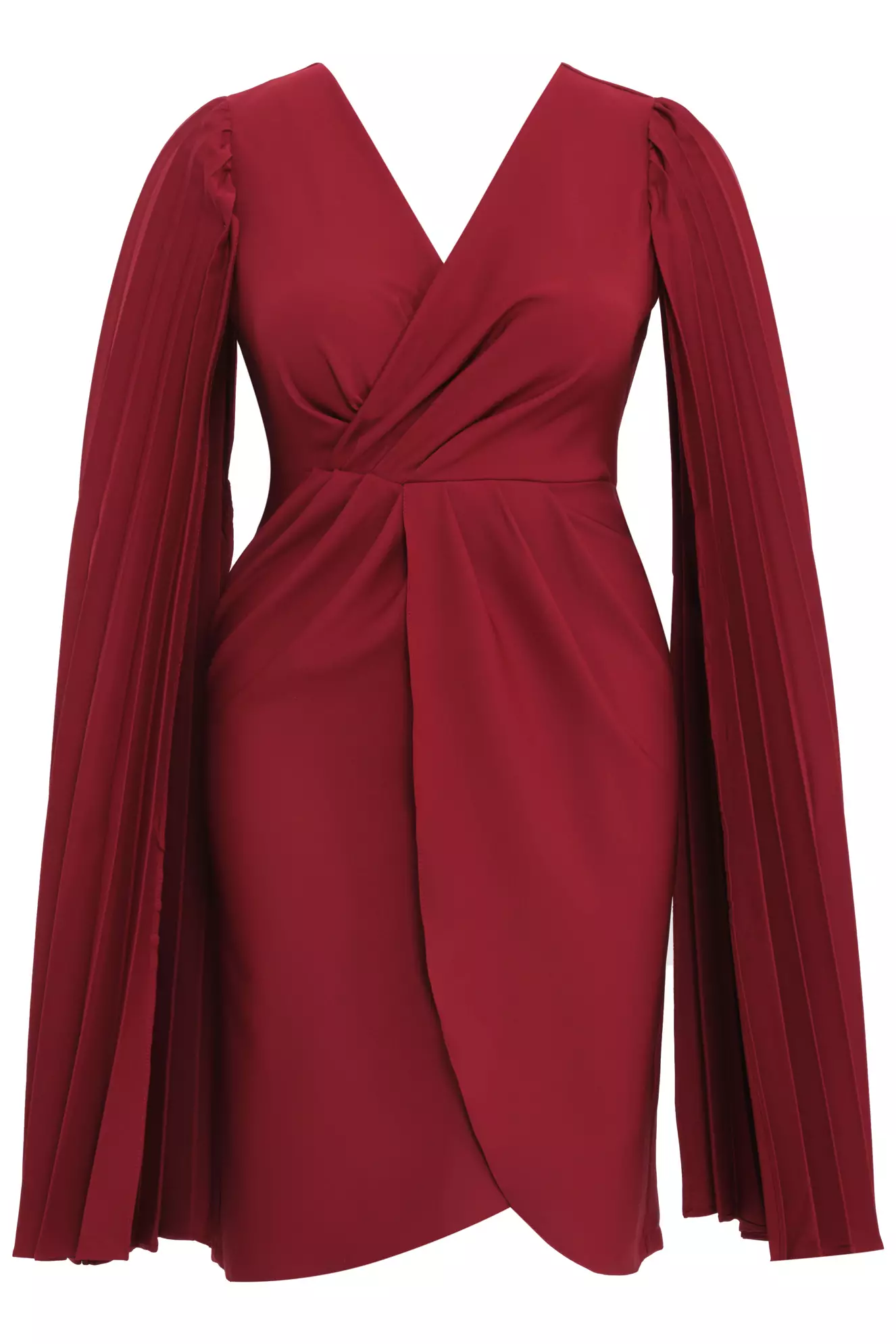 Maroon Plus Size Crepe Long Sleeve Mini Dress