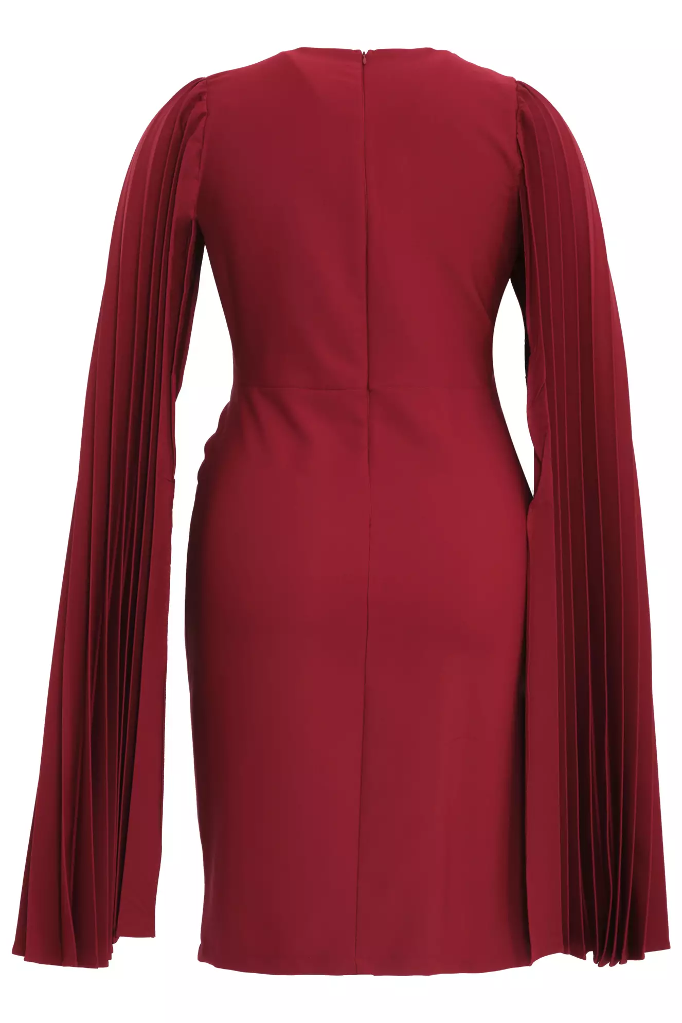 Maroon Plus Size Crepe Long Sleeve Mini Dress