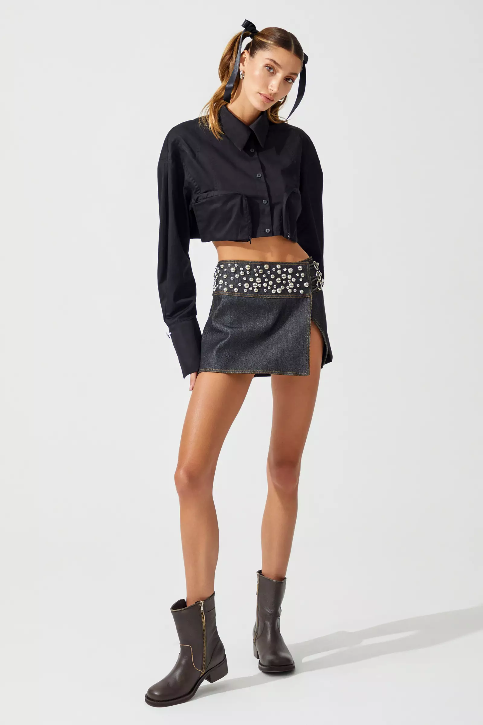 Black Poplin Long Sleeve Long Gömlek