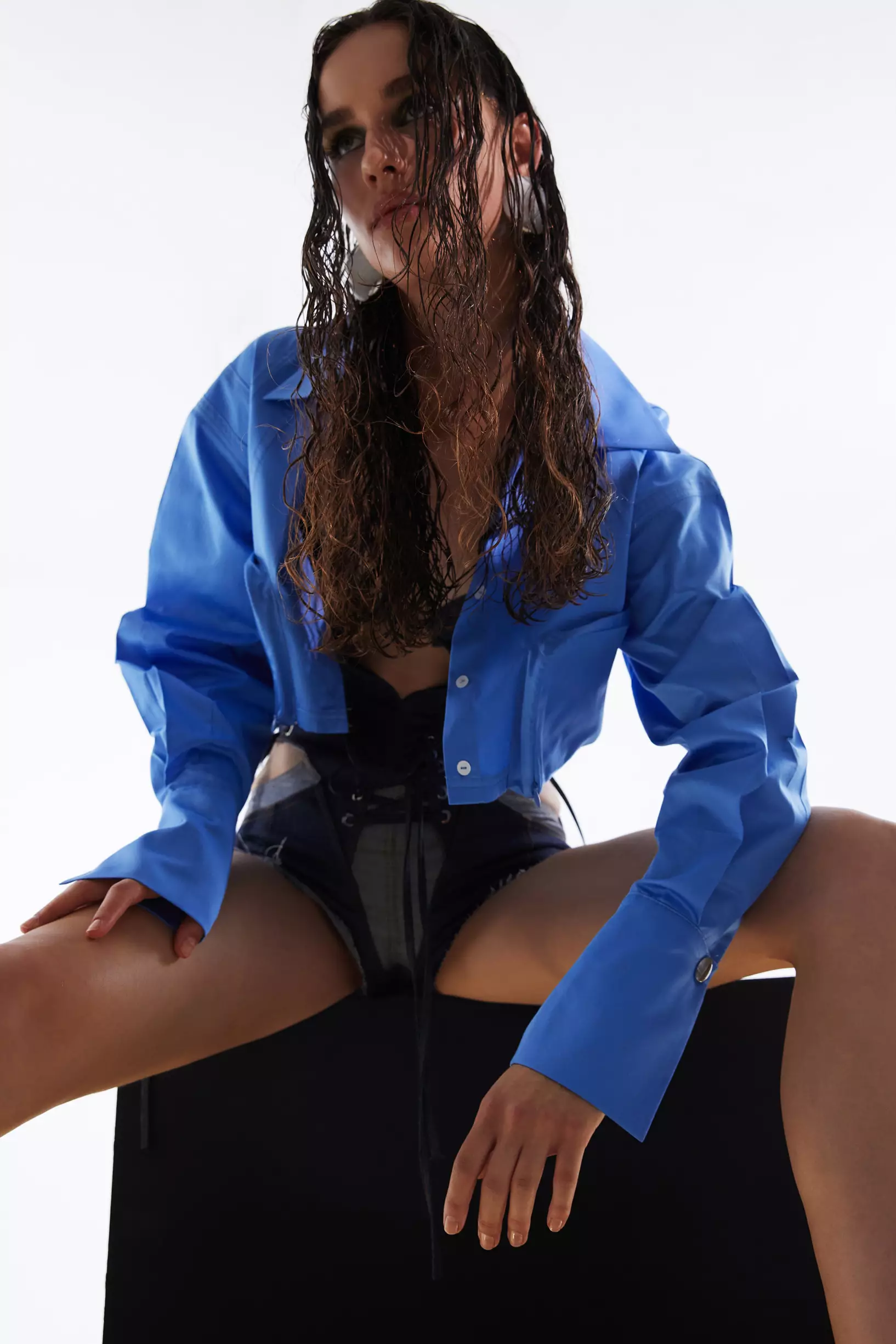 Blue Poplin Long Sleeve Long Gömlek