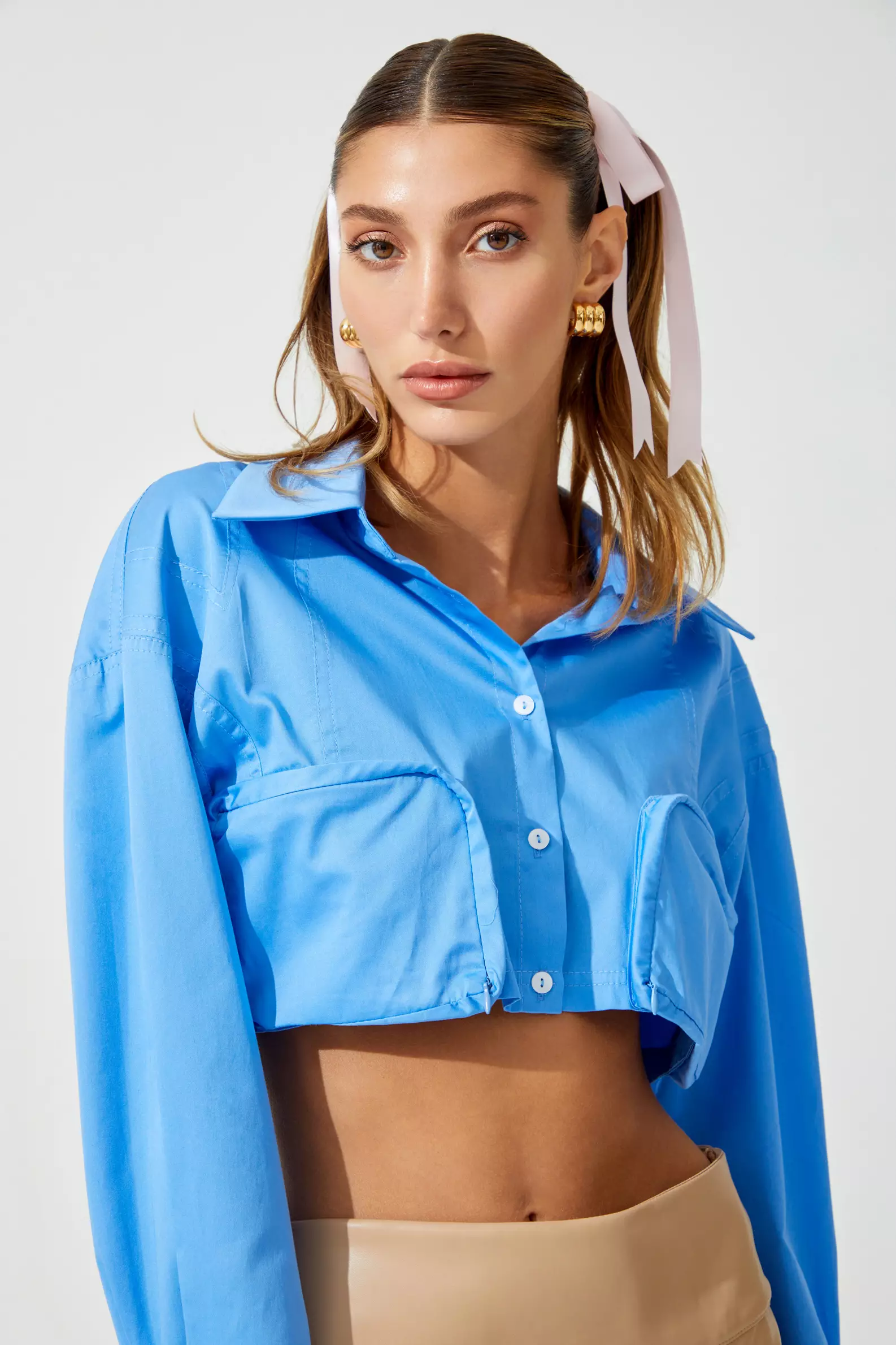 Blue Poplin Long Sleeve Long Gömlek