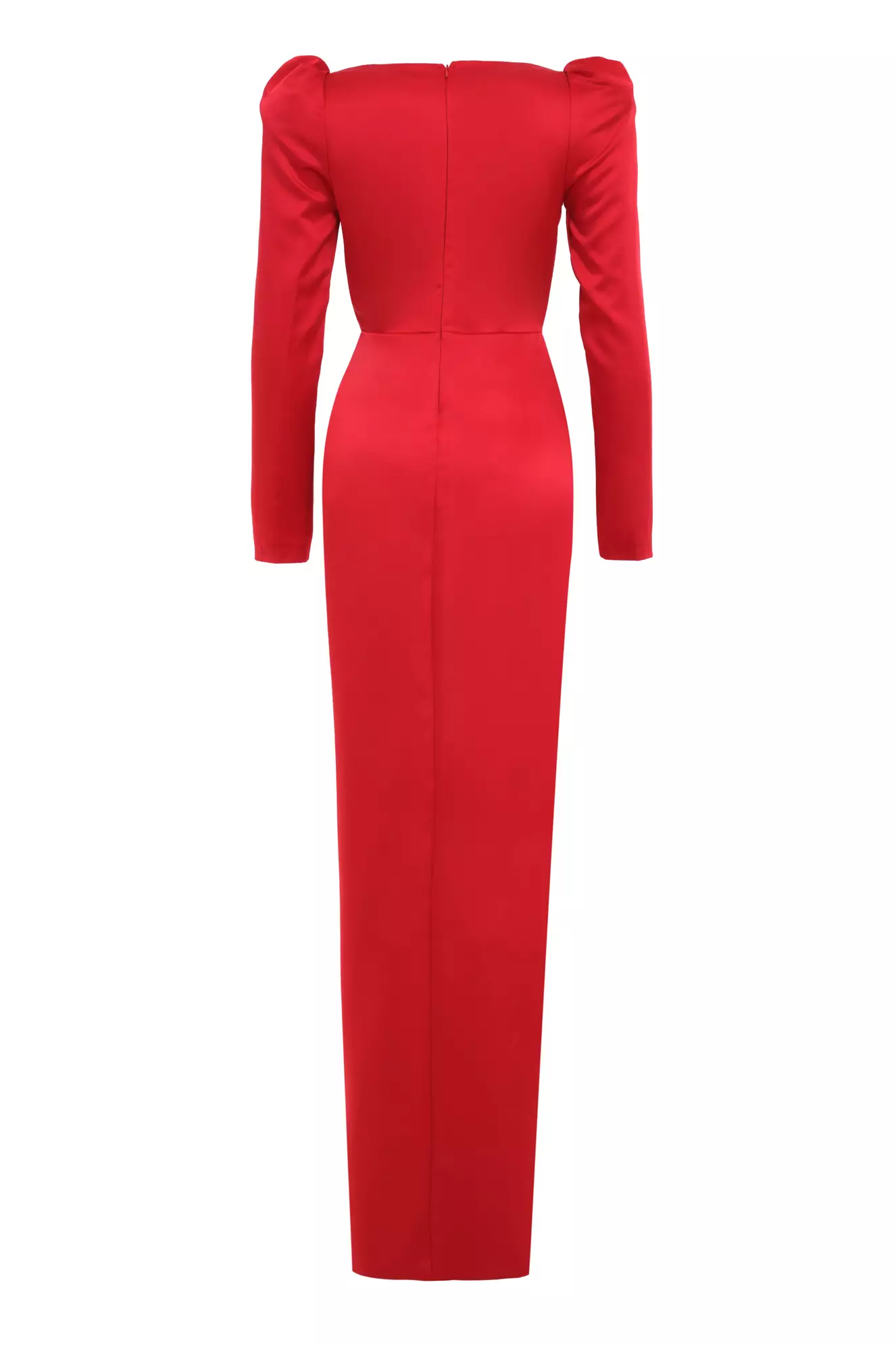 Red Satin Long Sleeve Long Dress