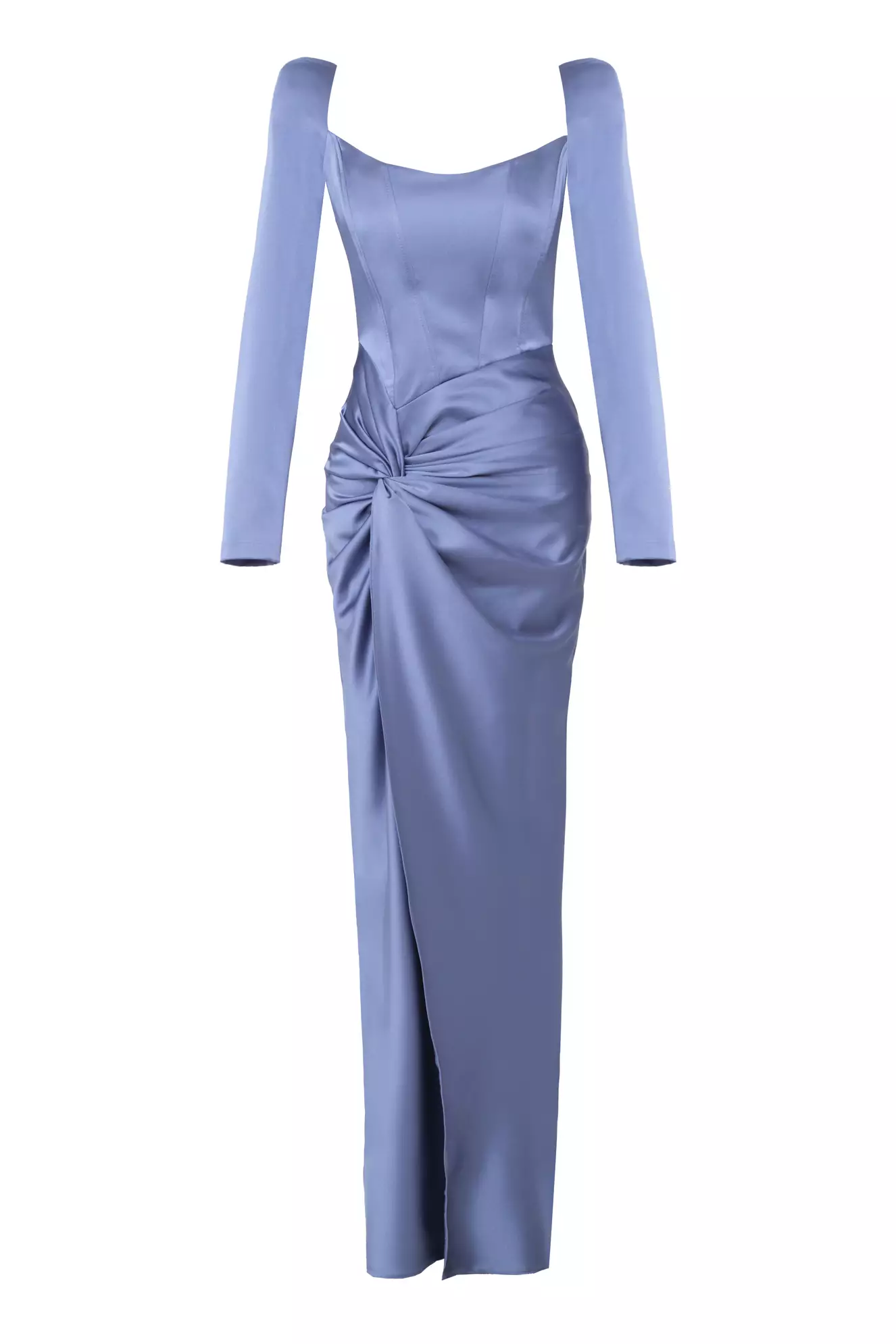 Indigo Satin Long Sleeve Long Dress