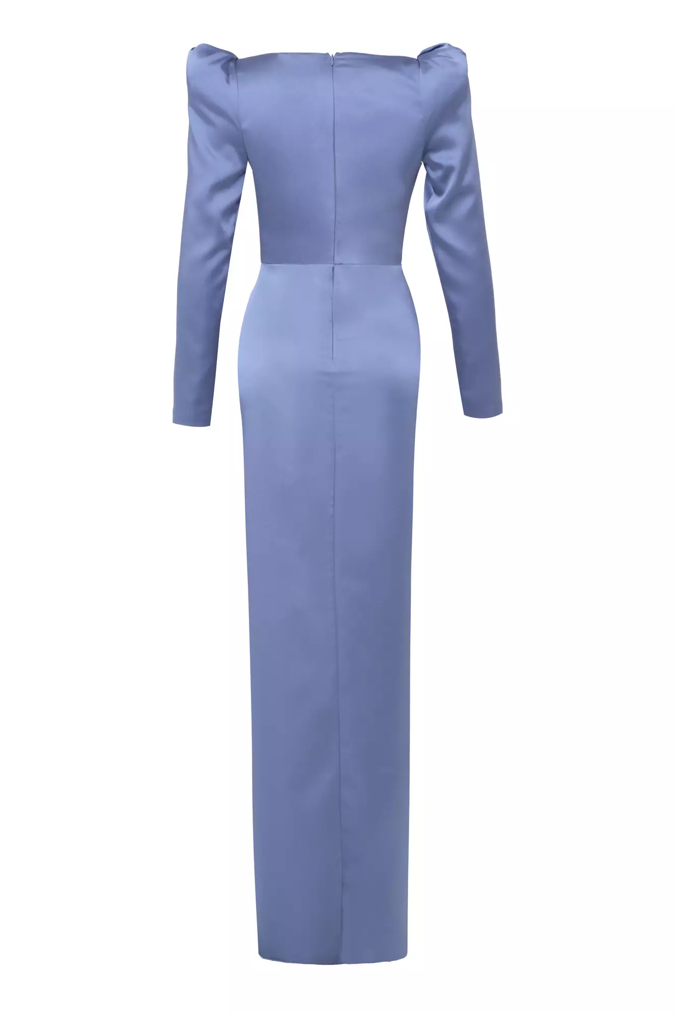 Indigo Satin Long Sleeve Long Dress