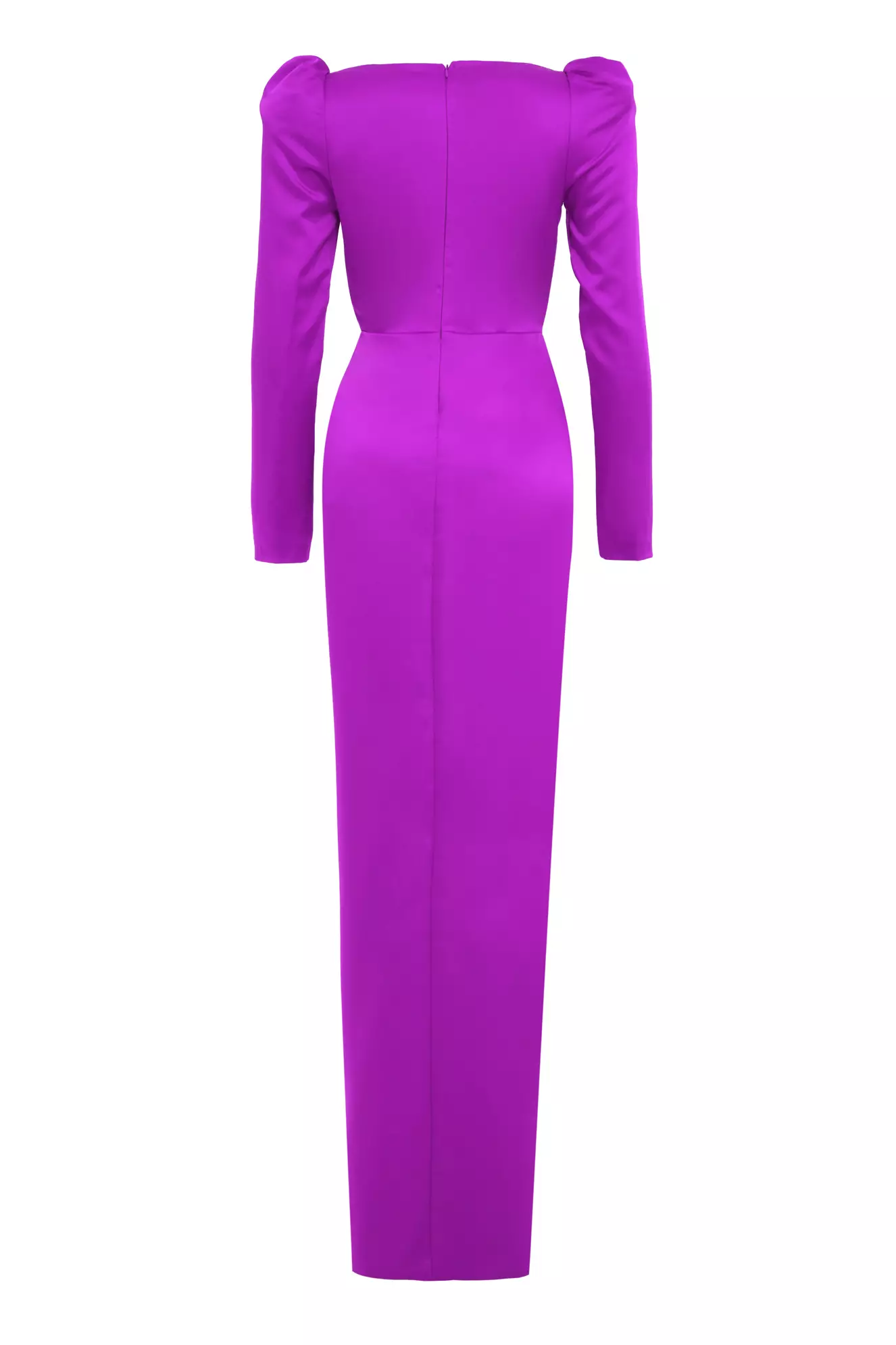 Fuchsia Satin Long Sleeve Long Dress