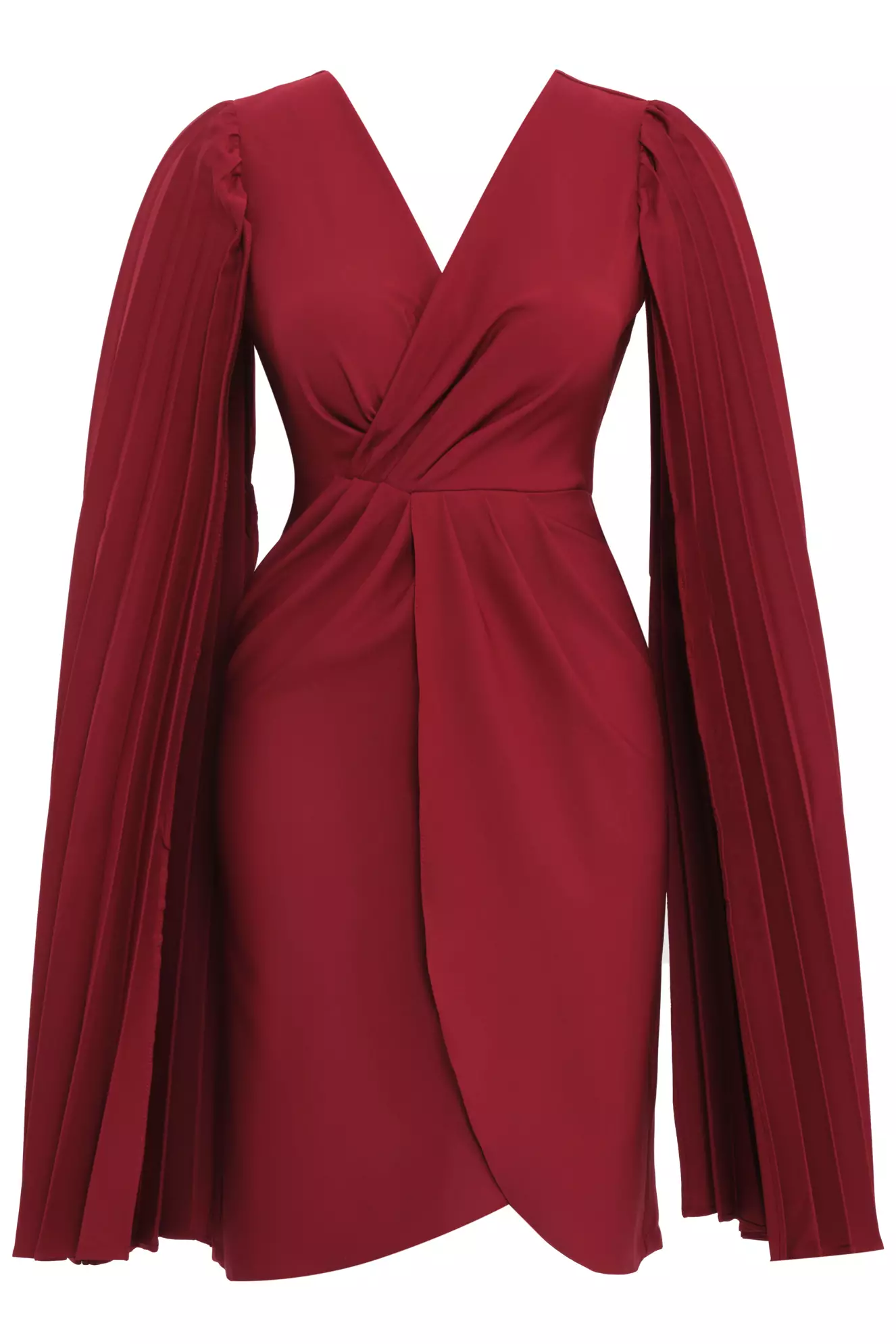 Maroon Crepe Long Sleeve Midi Dress