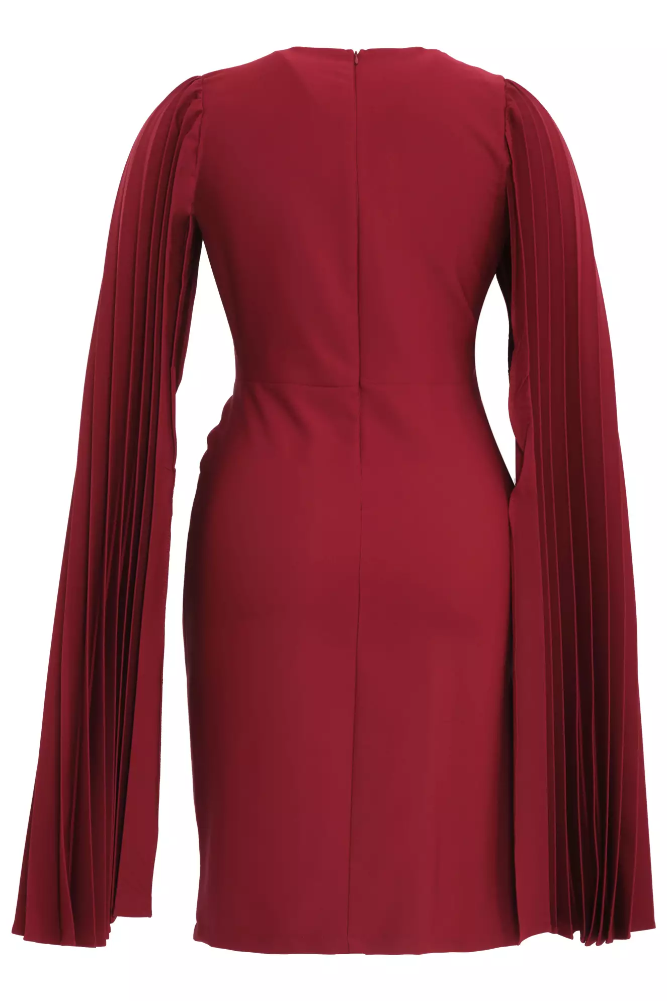 Maroon Crepe Long Sleeve Midi Dress