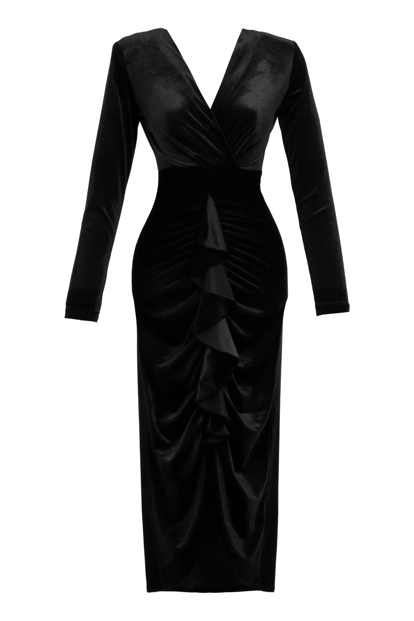 Black velvet long sleeve long dress