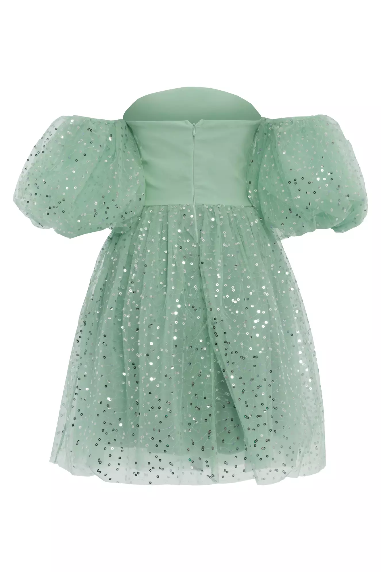 Mint Green Pul Payetli Krep Short Sleeve Mini Dress