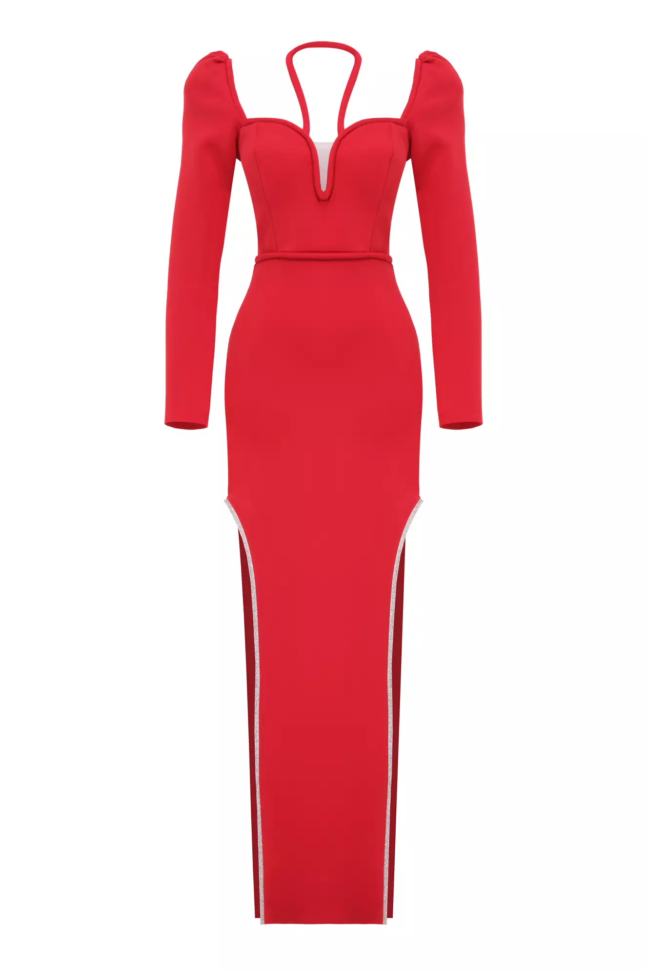 Red Dalgic Long Sleeve Long Dress
