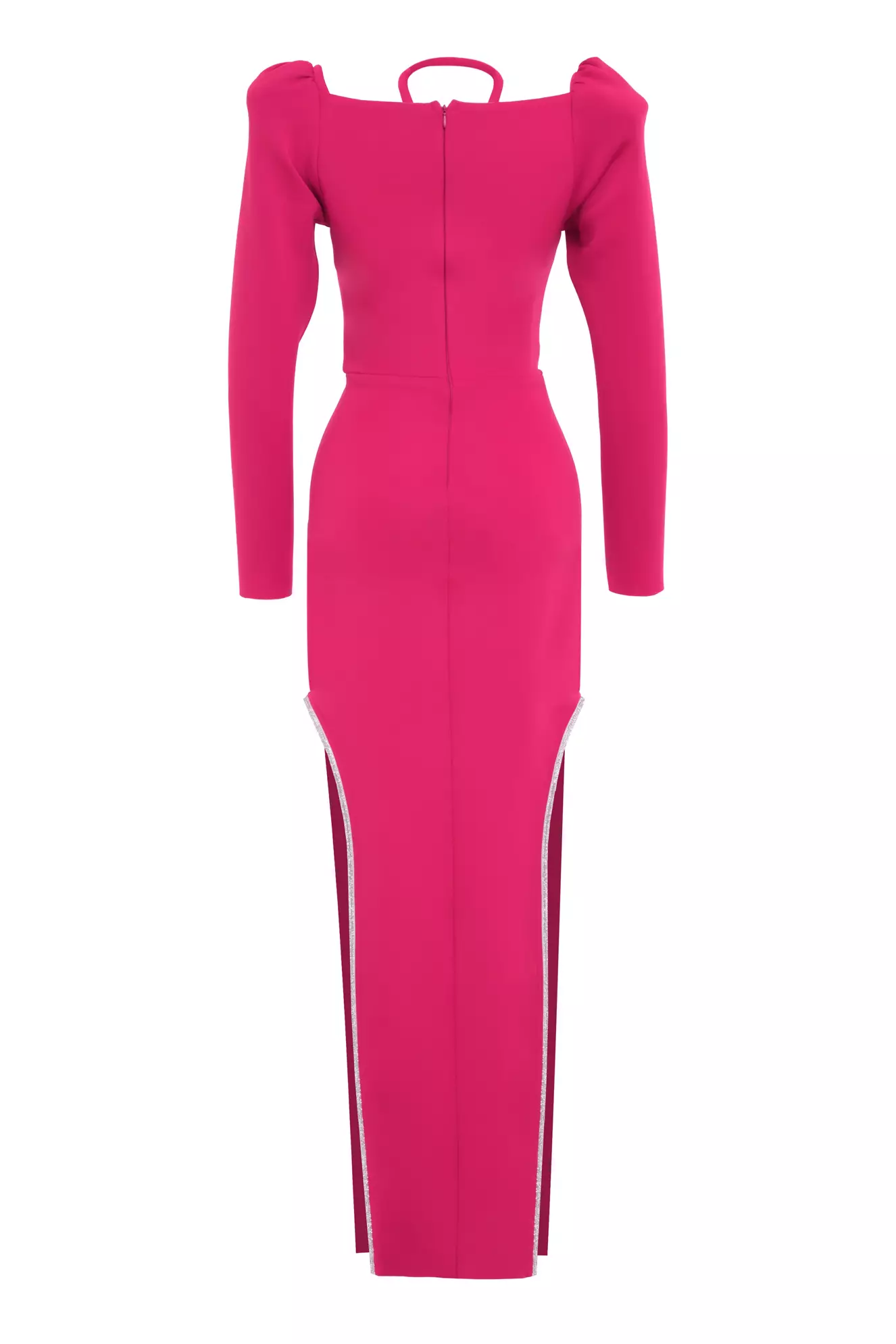 Fuchsia Dalgic Long Sleeve Long Dress