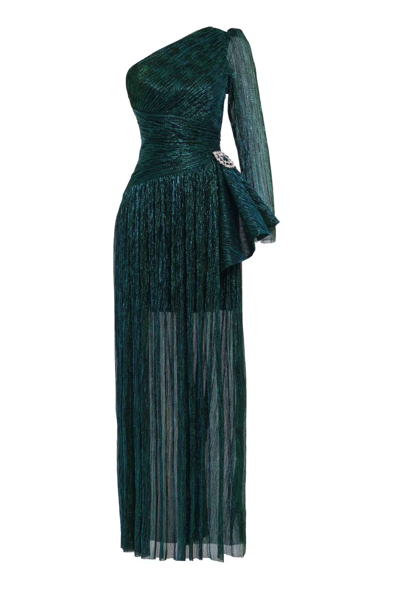 Green Moonlight One Arm Long Dress