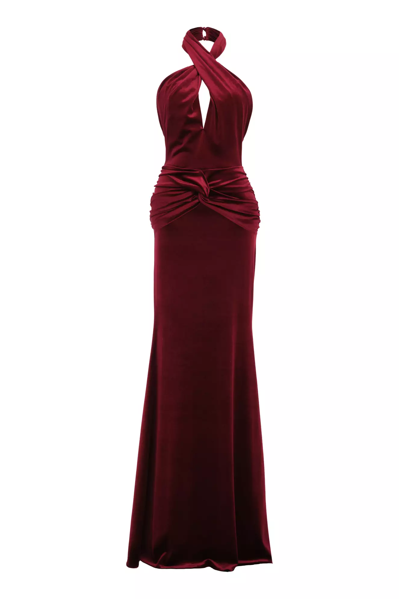 Maroon velvet sleeveless long dress