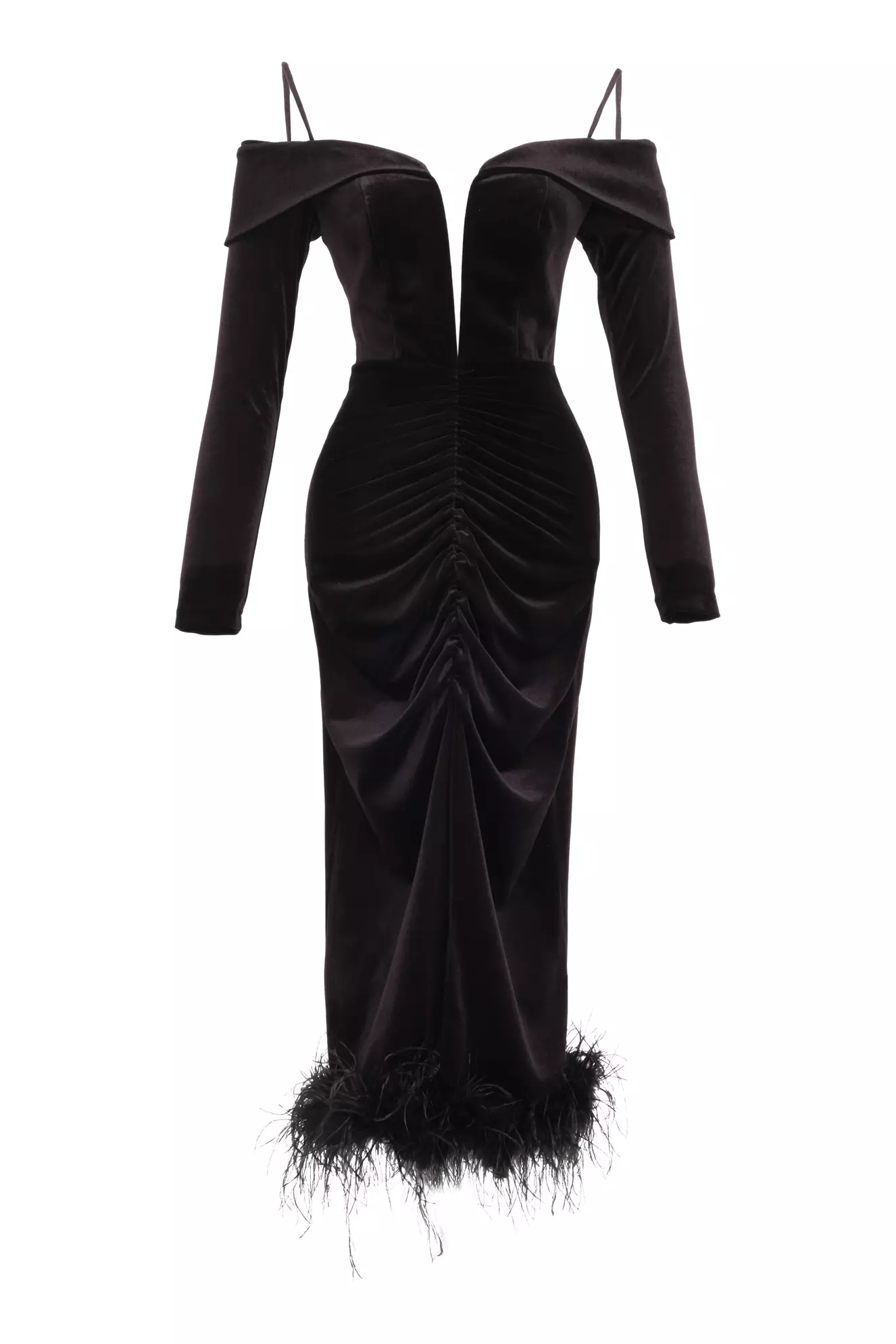 Black Velvet Long Sleeve Long Dress