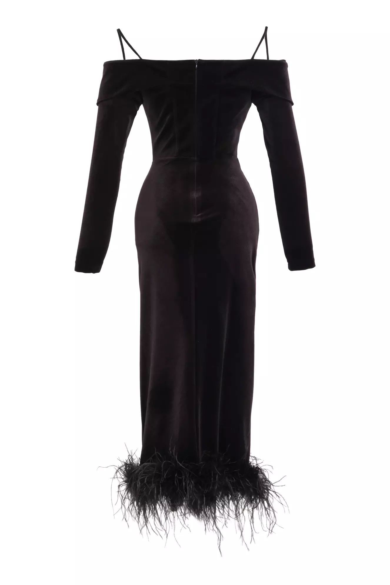 Black Velvet Long Sleeve Long Dress