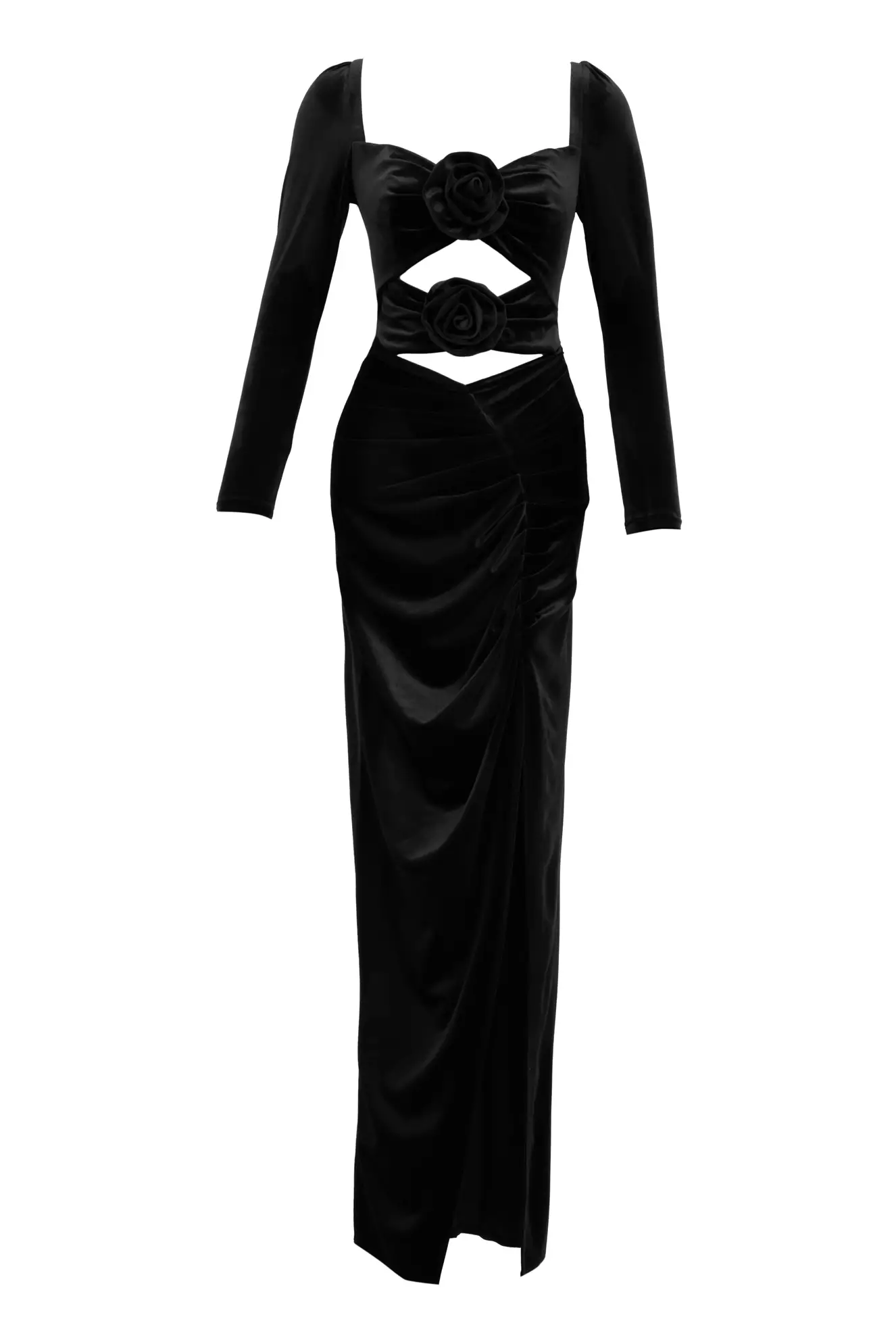 Black Velvet Long Sleeve Long Dress