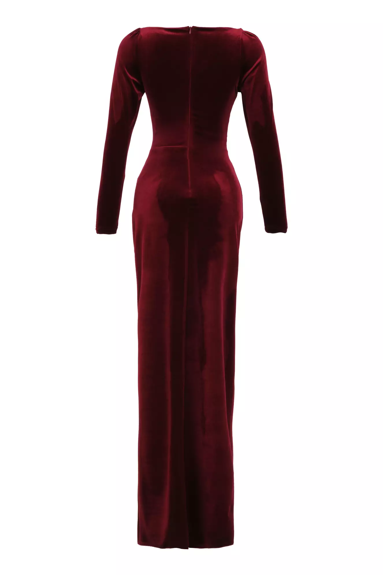 Maroon Velvet Long Sleeve Long Dress