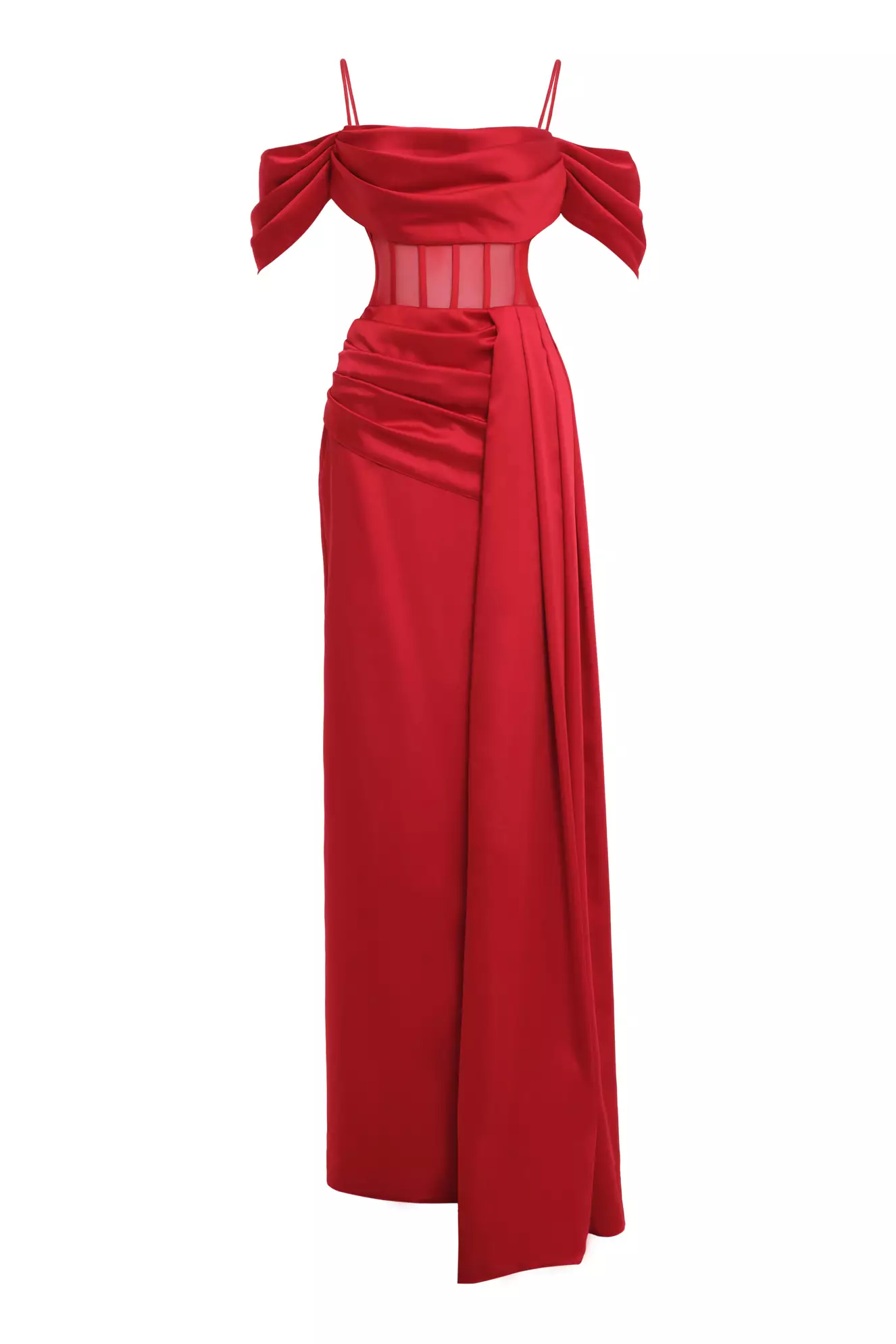 Red Satin Sleeveless Long Dress