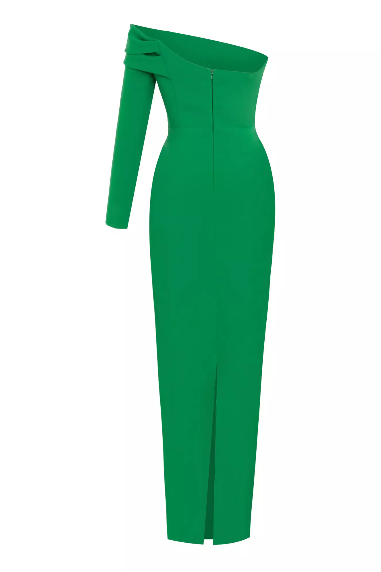 Green Crepe One Arm Long Dress