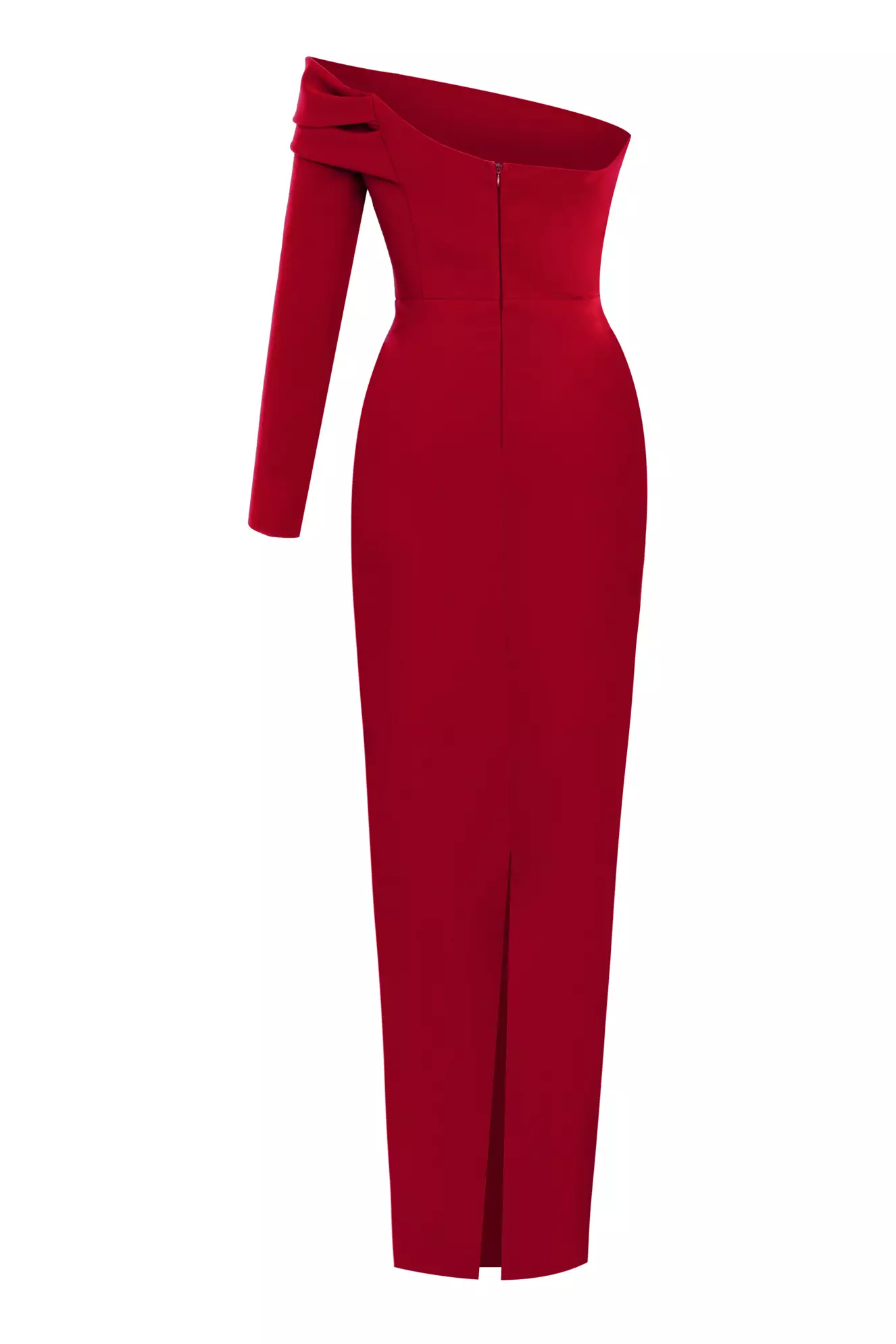 Red Crepe One Arm Long Dress