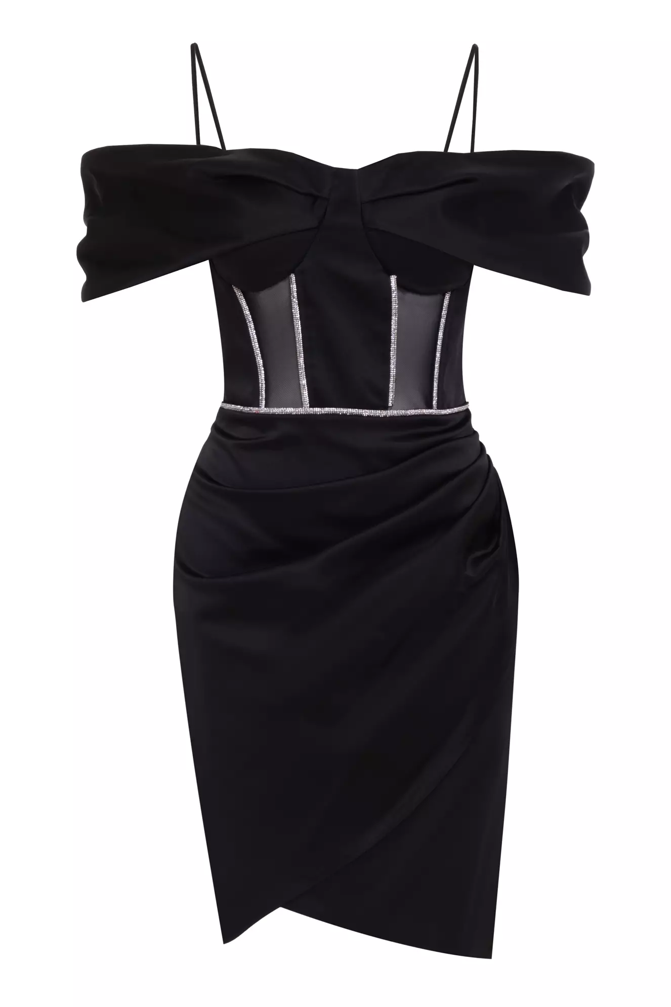 Black Satin Sleeveless Mini Dress
