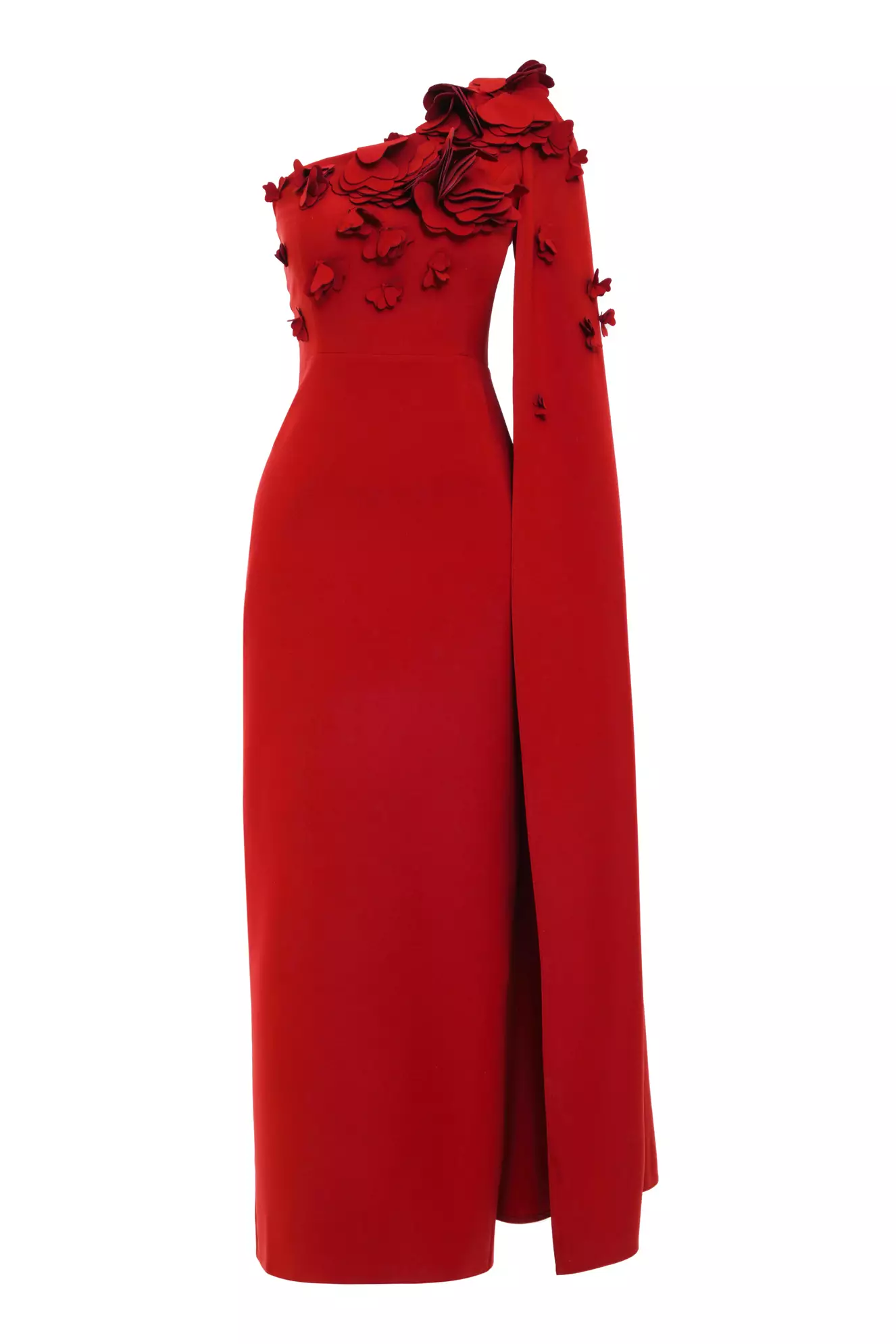 Red Crepe One Arm Long Dress