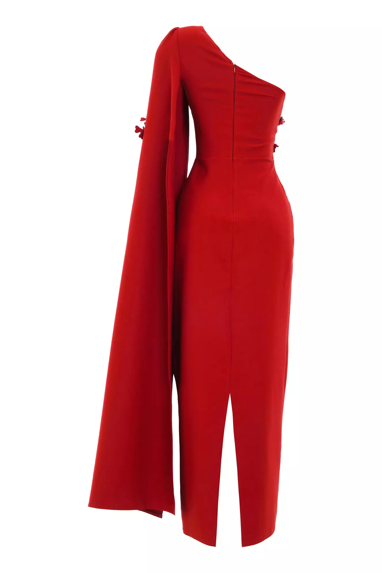 Red Crepe One Arm Long Dress