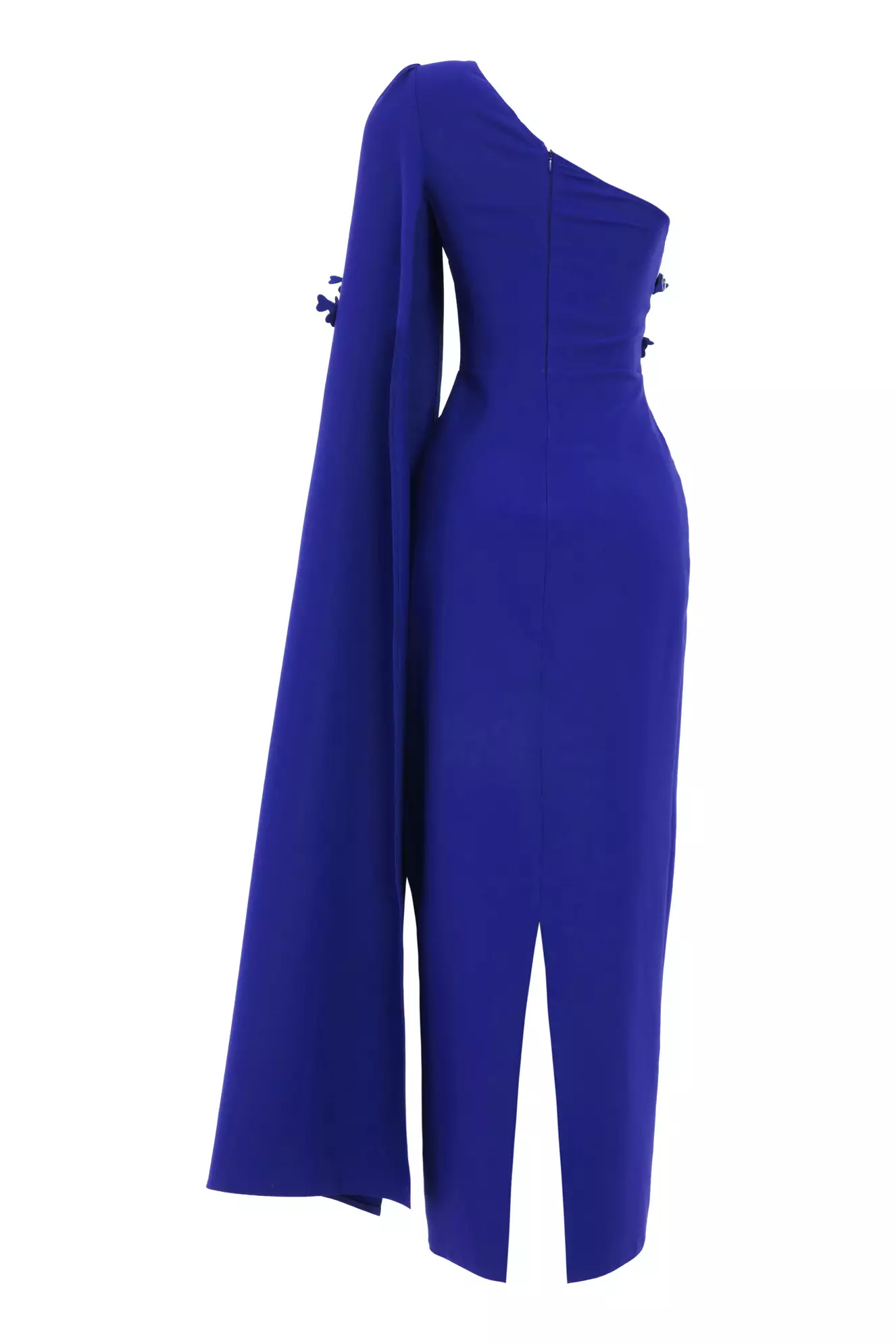Blue Crepe One Arm Long Dress