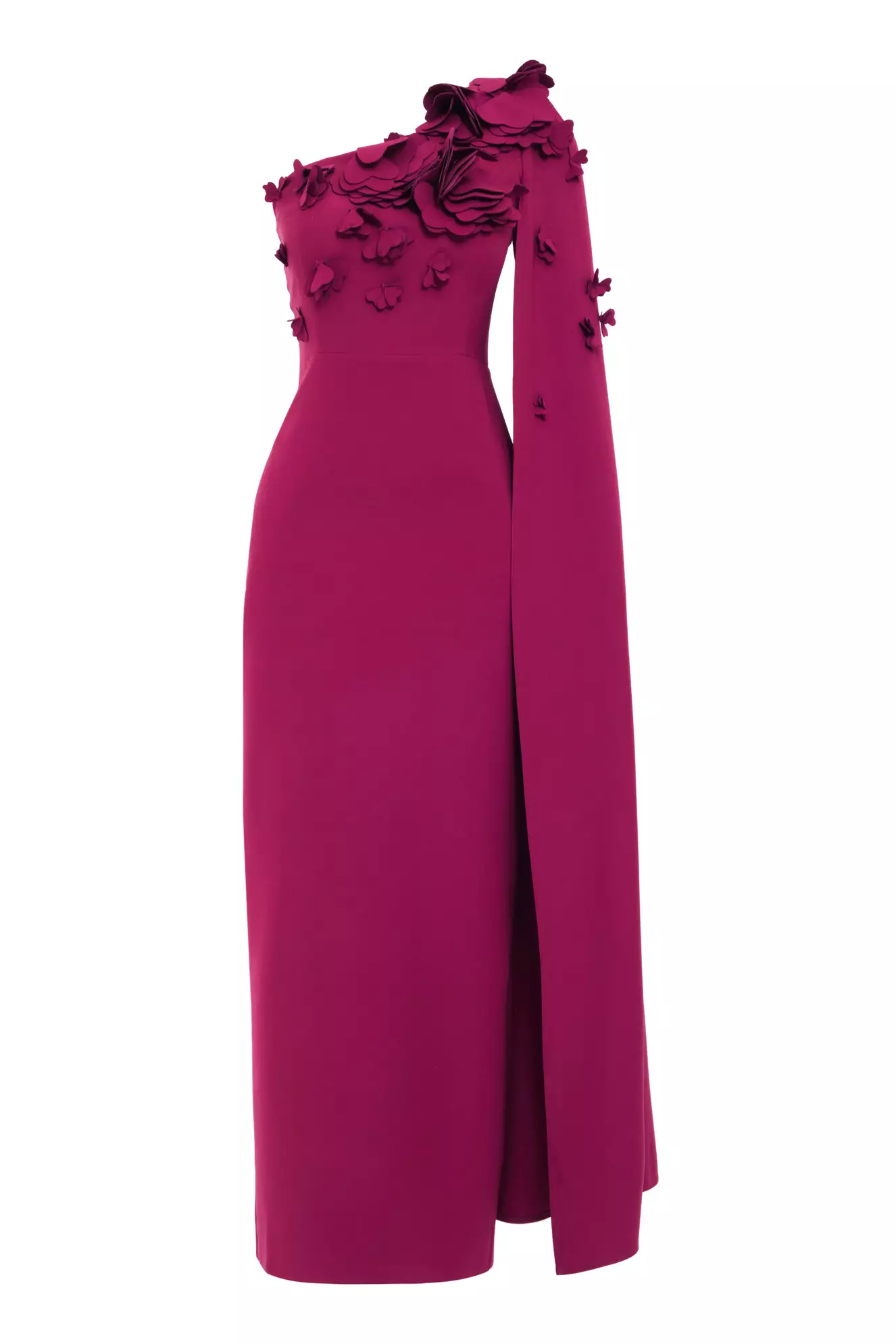 Fuchsia Crepe One Arm Long Dress