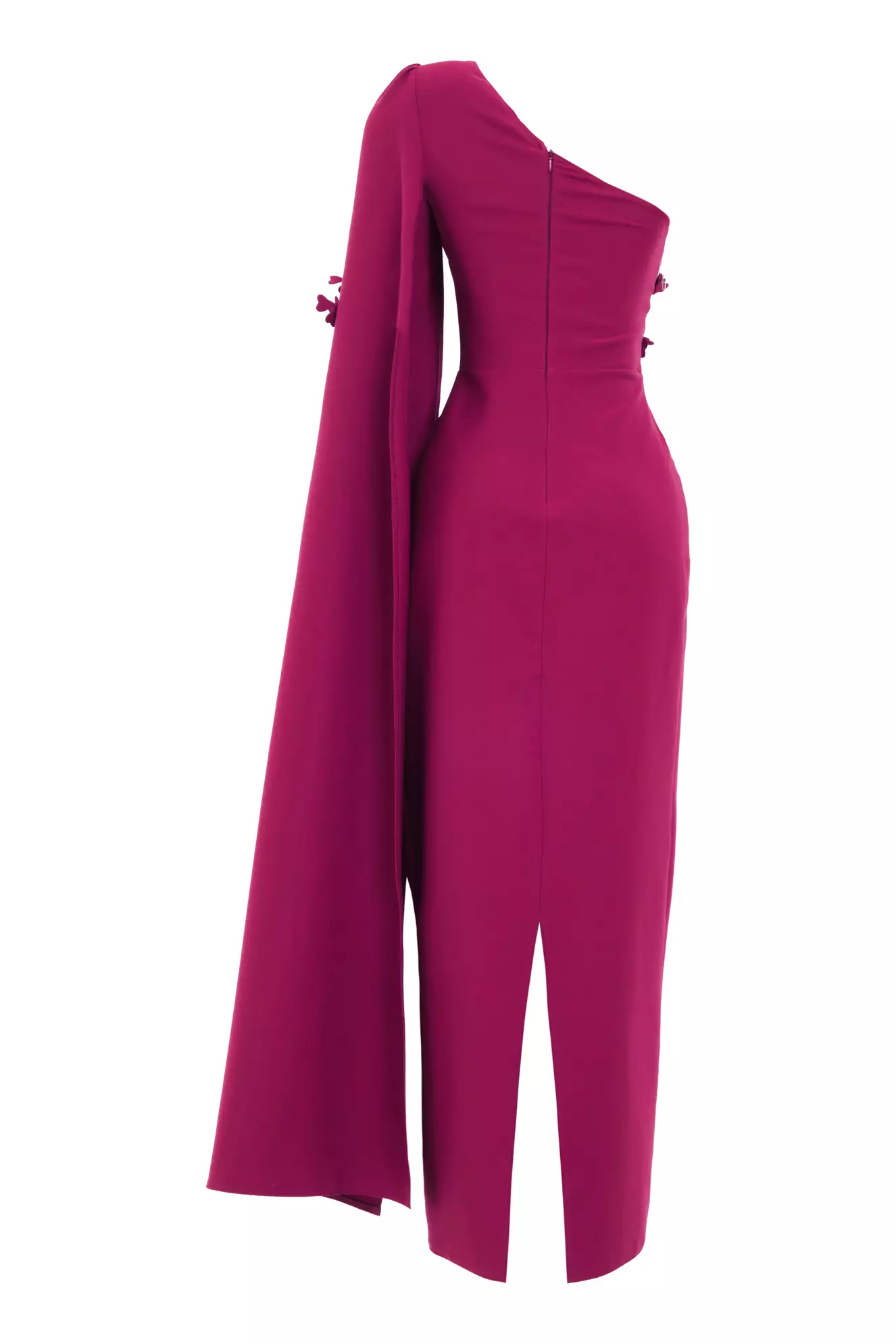 Fuchsia Crepe One Arm Long Dress