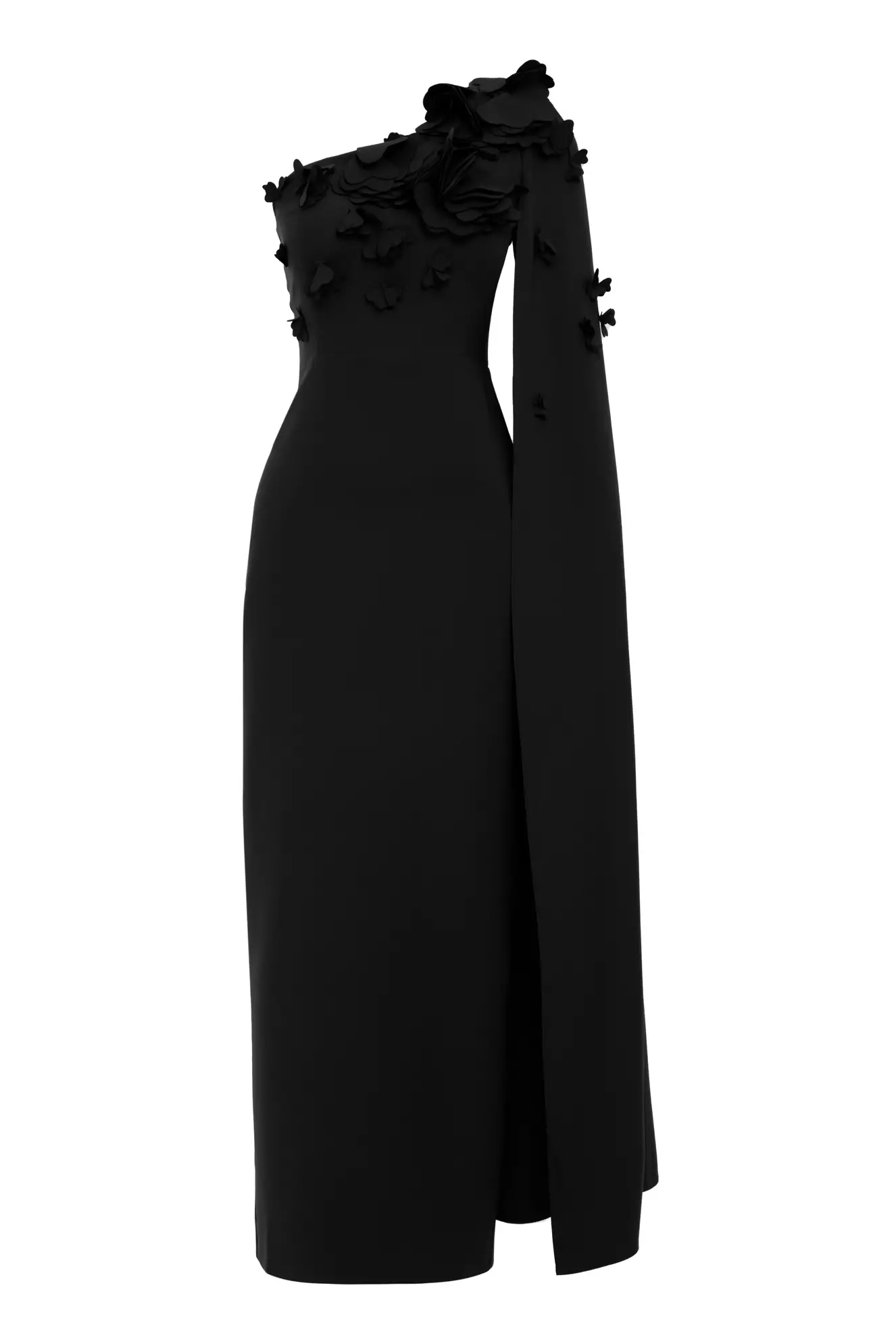 Black Crepe One Arm Long Dress