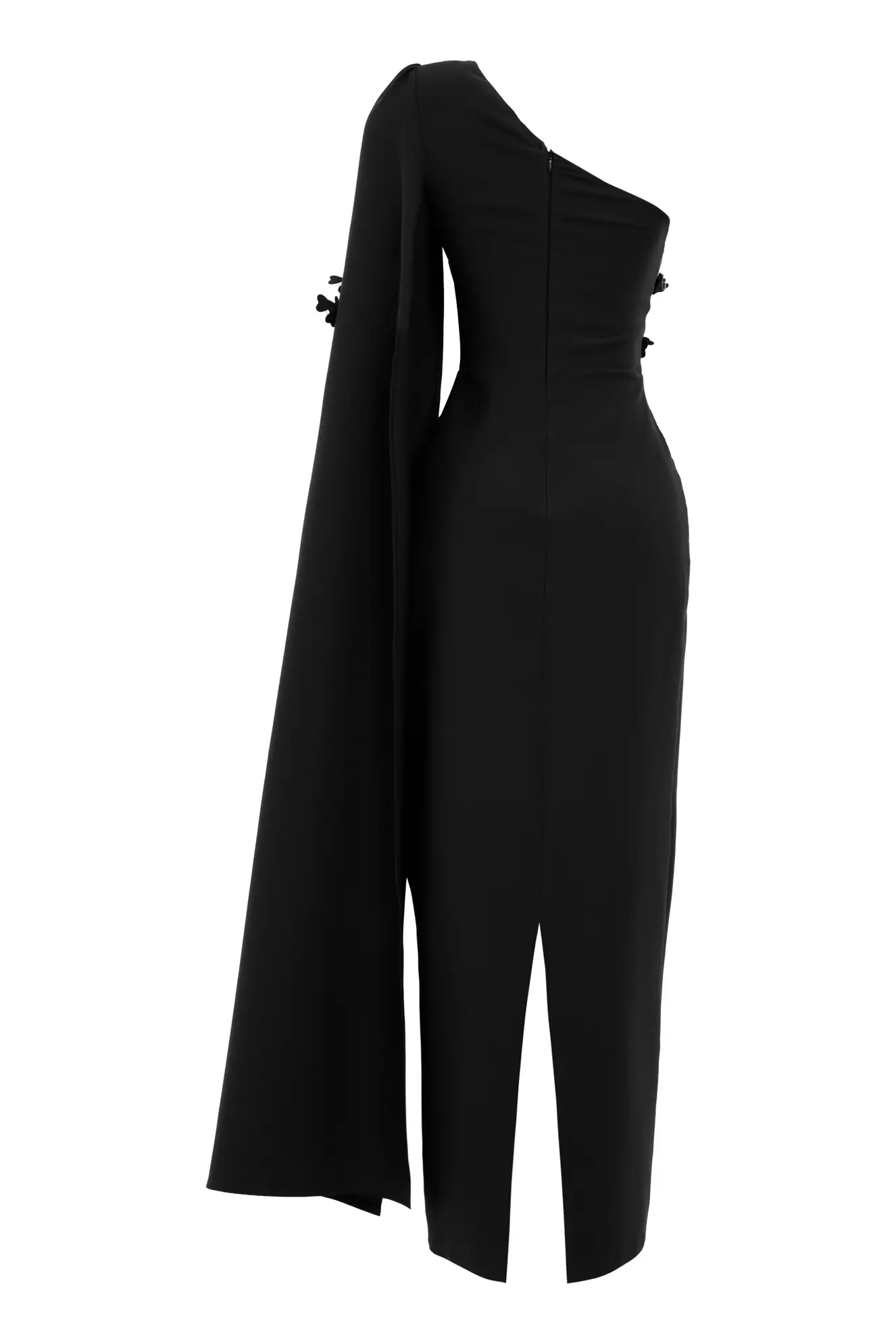 Black Crepe One Arm Long Dress