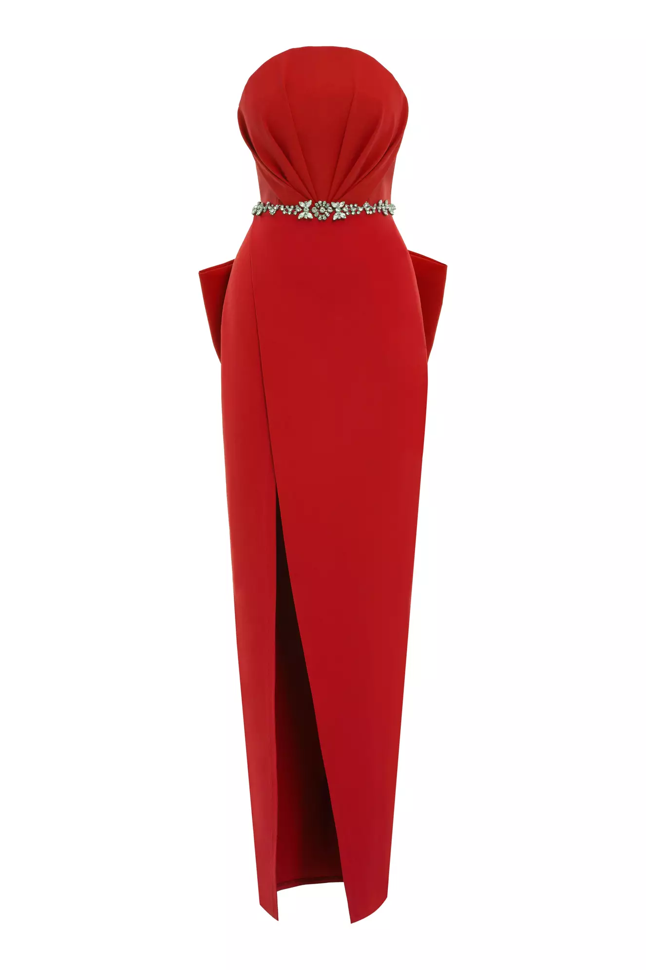 Red Crepe Sleeveless Long Dress