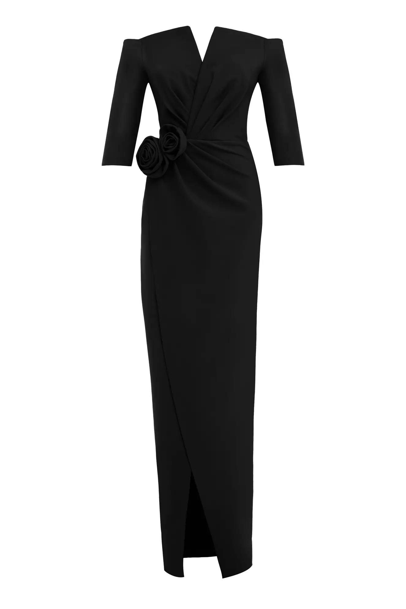 Black Crepe Kapri Kol Long Dress