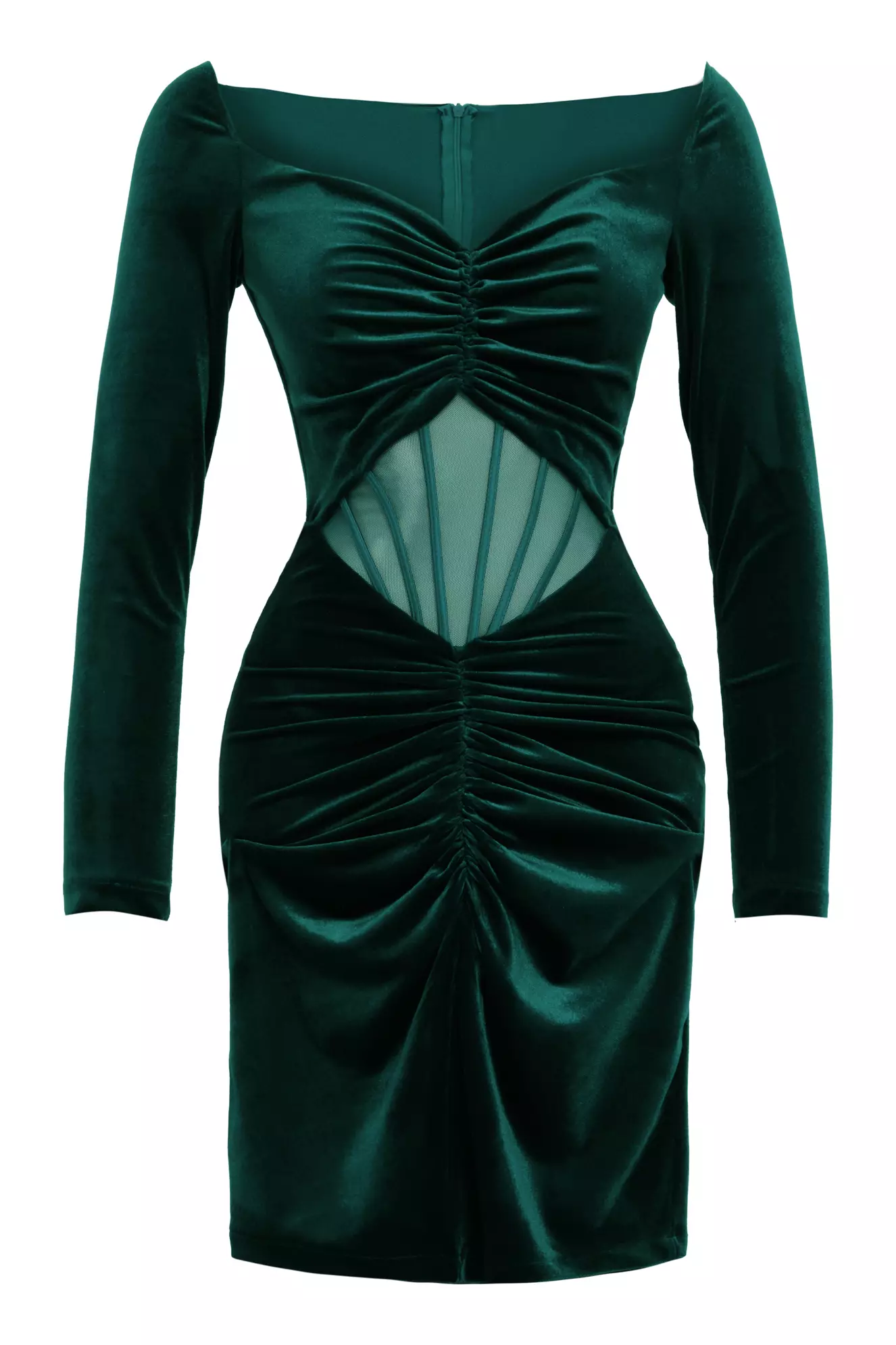 Green Velvet Long Sleeve Mini Dress