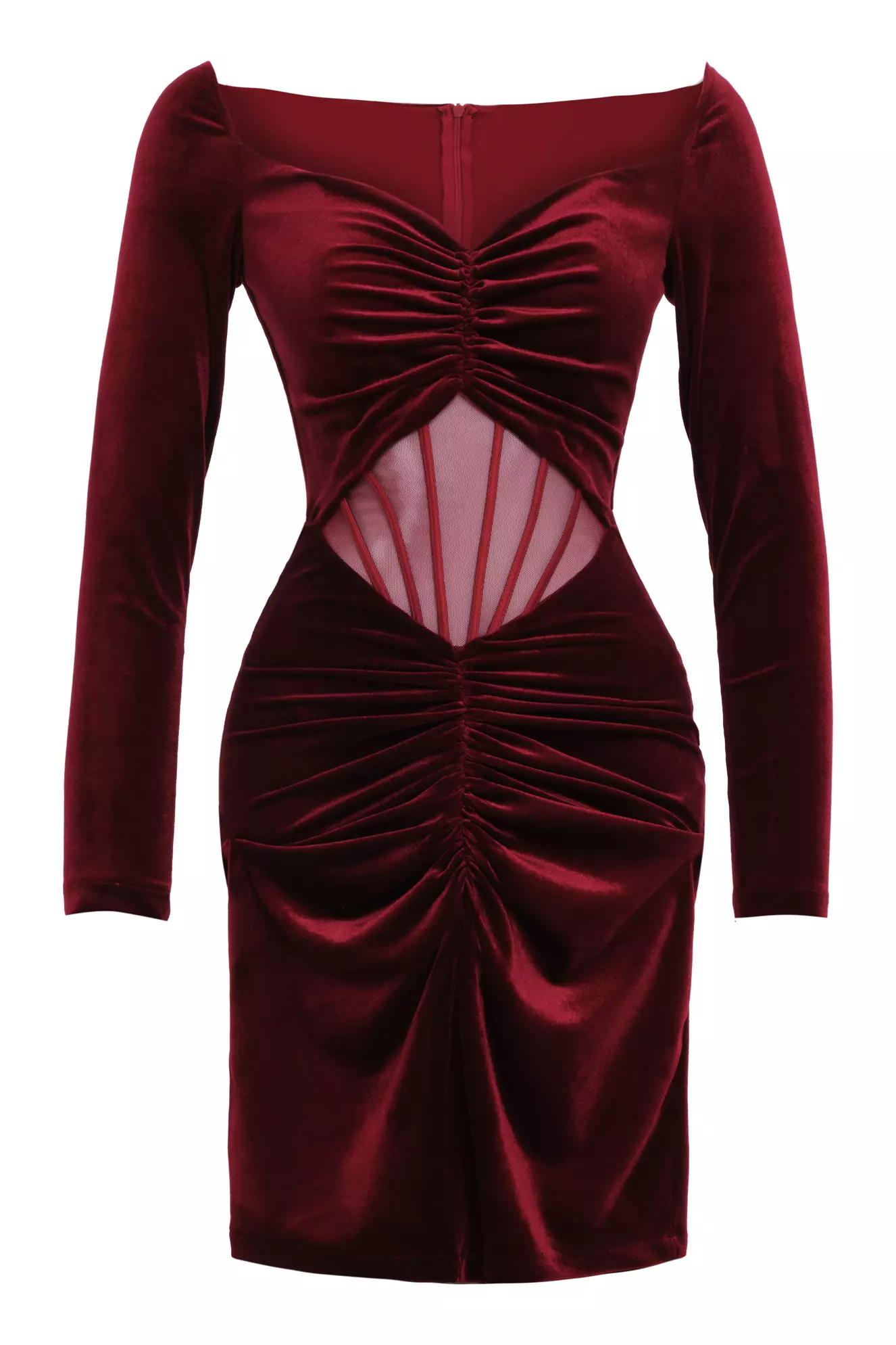 Maroon velvet long sleeve mini dress