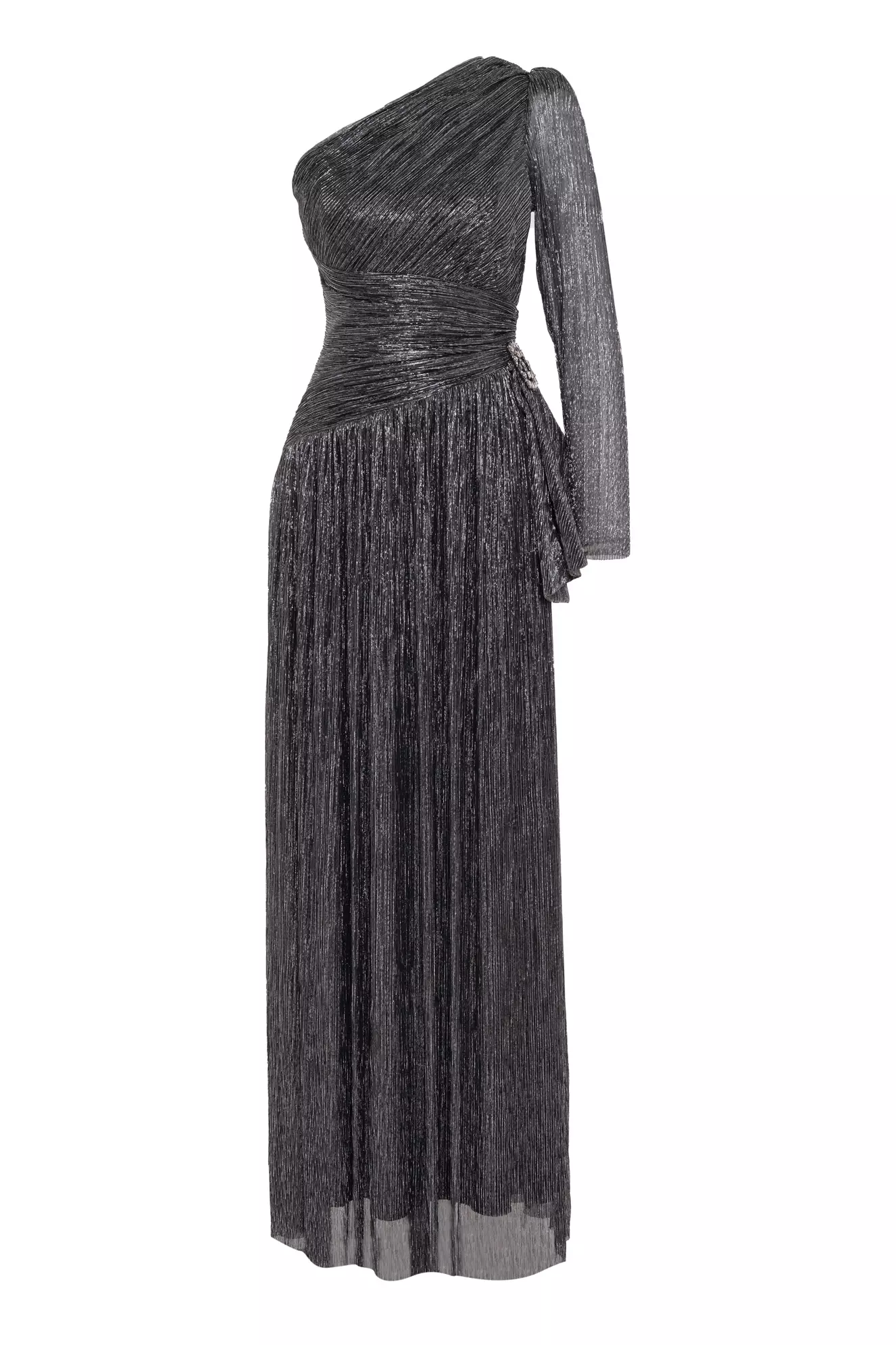 Siyah gümüş moonlight one arm long dress