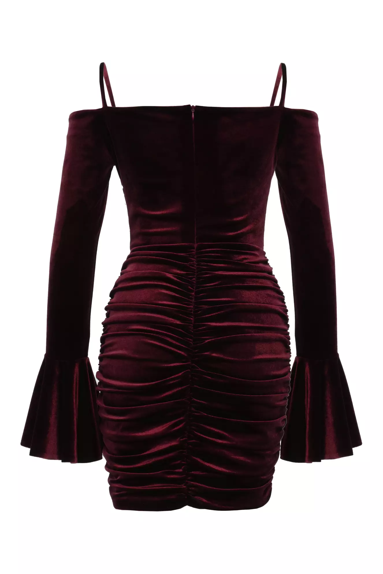 Maroon Velvet Long Sleeve Mini Dress