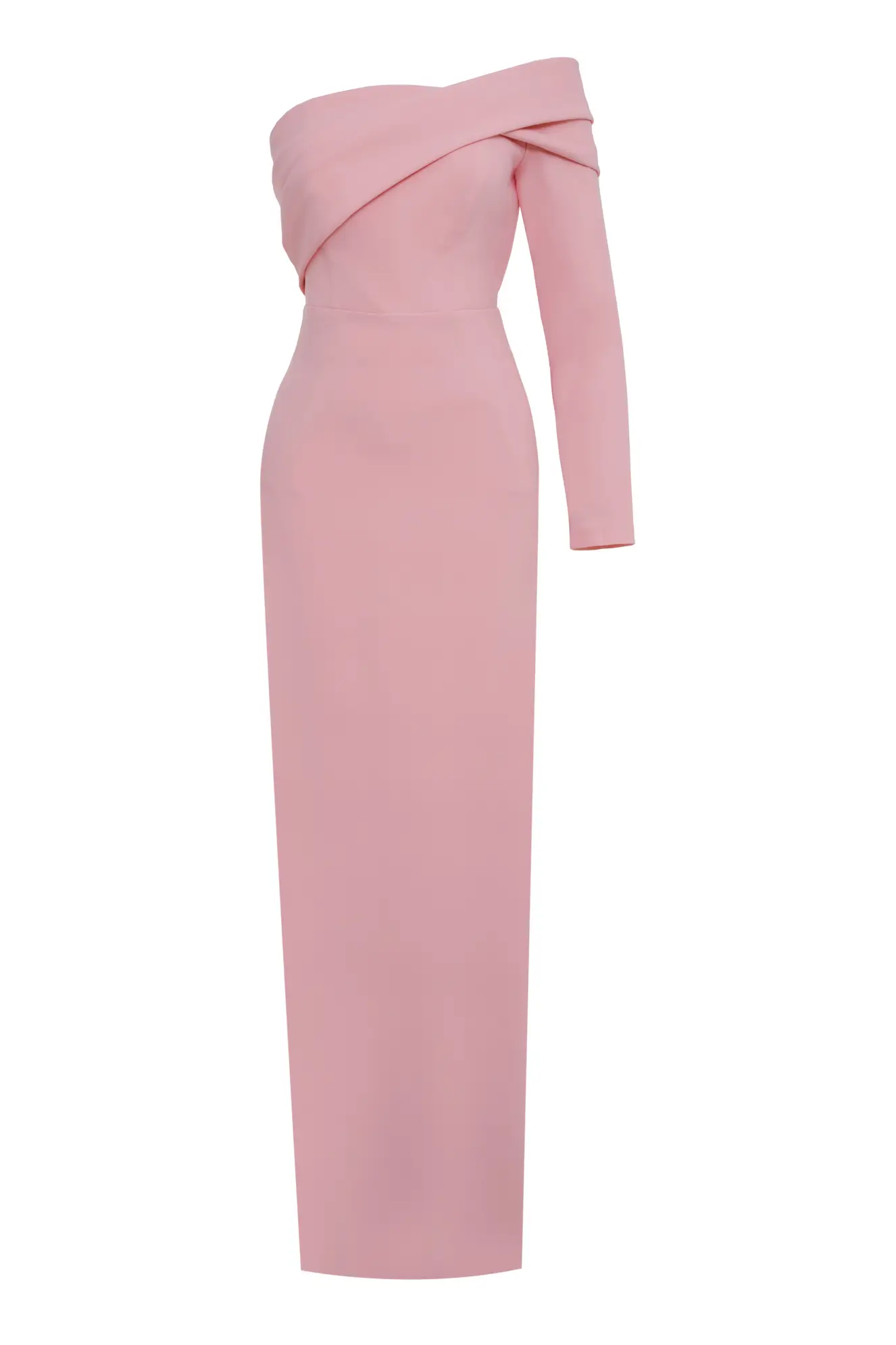 Blush Crepe One Arm Long Dress