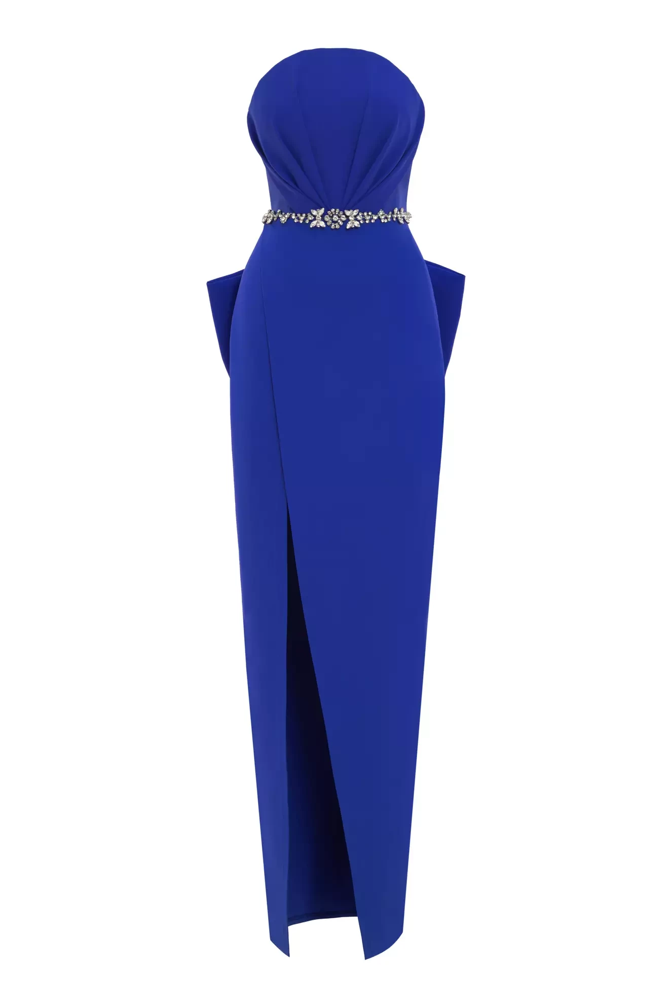 Blue Crepe Sleeveless Long Dress