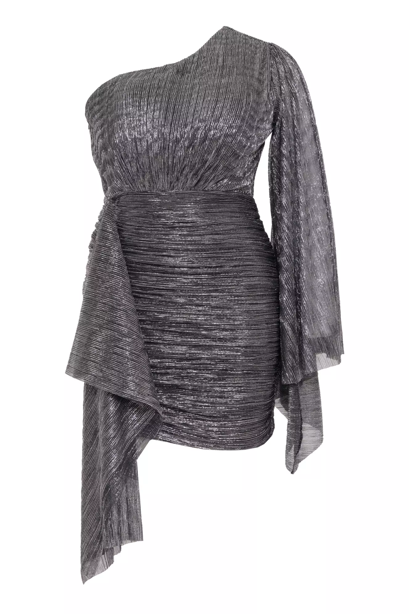 Siyah Gümüş Plus Size Moonlight One Arm Mini Dress