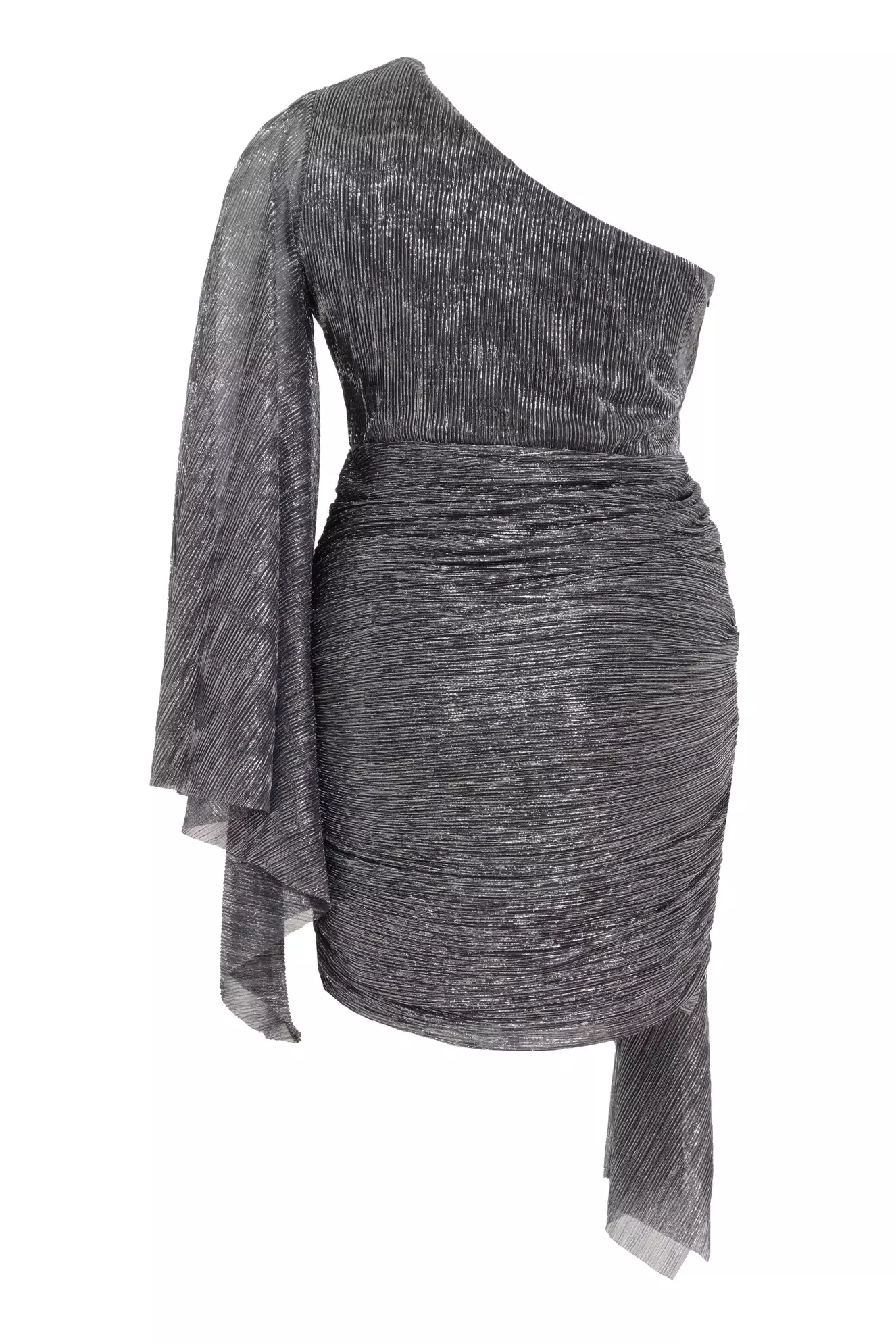 Siyah Gümüş Plus Size Moonlight One Arm Mini Dress